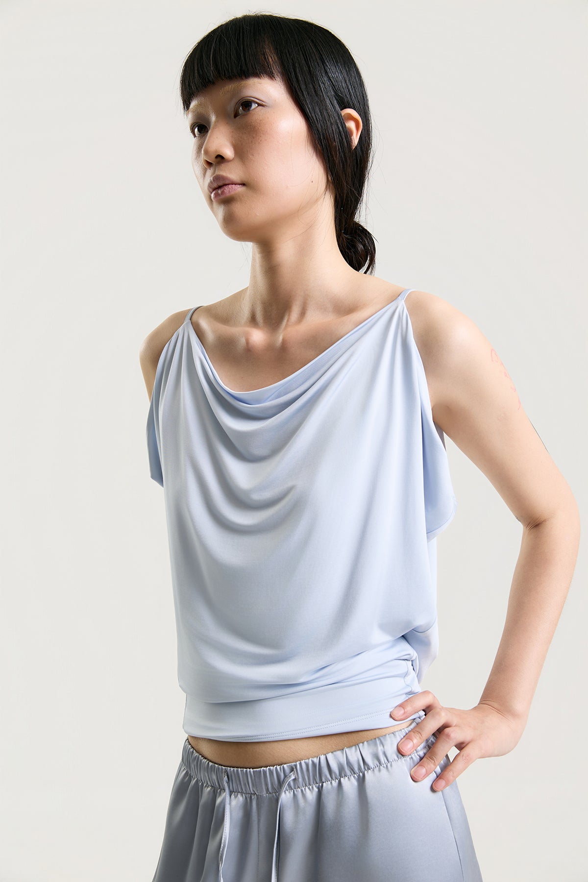 OTHER STORE Mariel Draped Open-Back Tank Top in Blue