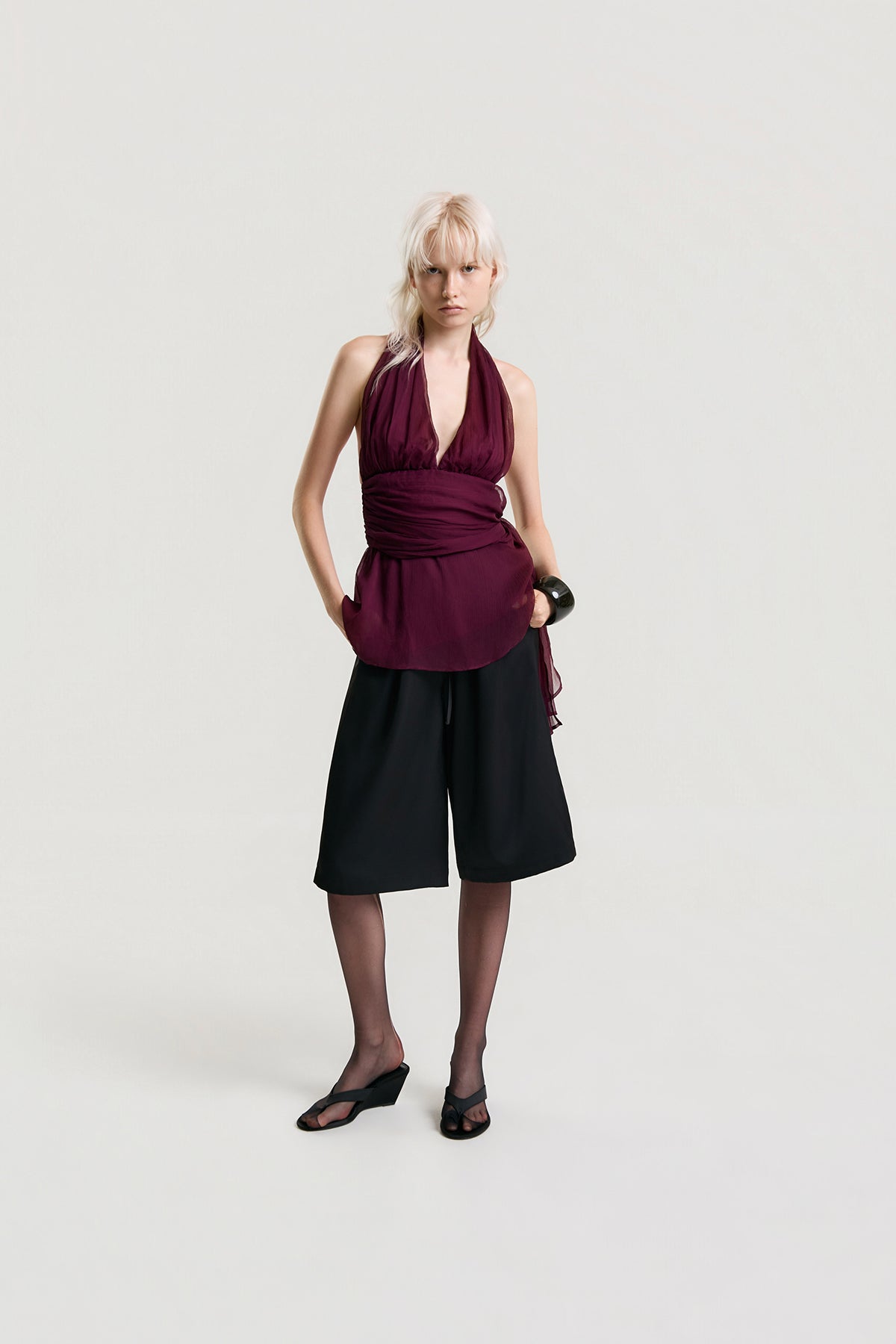OTHER STORE Mariel Satin Mid-Length Shorts in Black