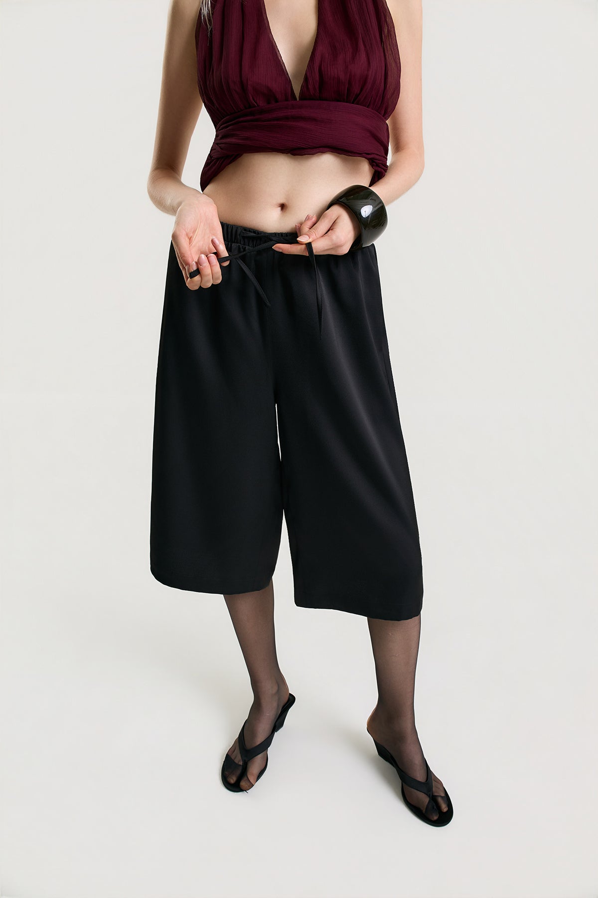 OTHER STORE Mariel Satin Mid-Length Shorts in Black