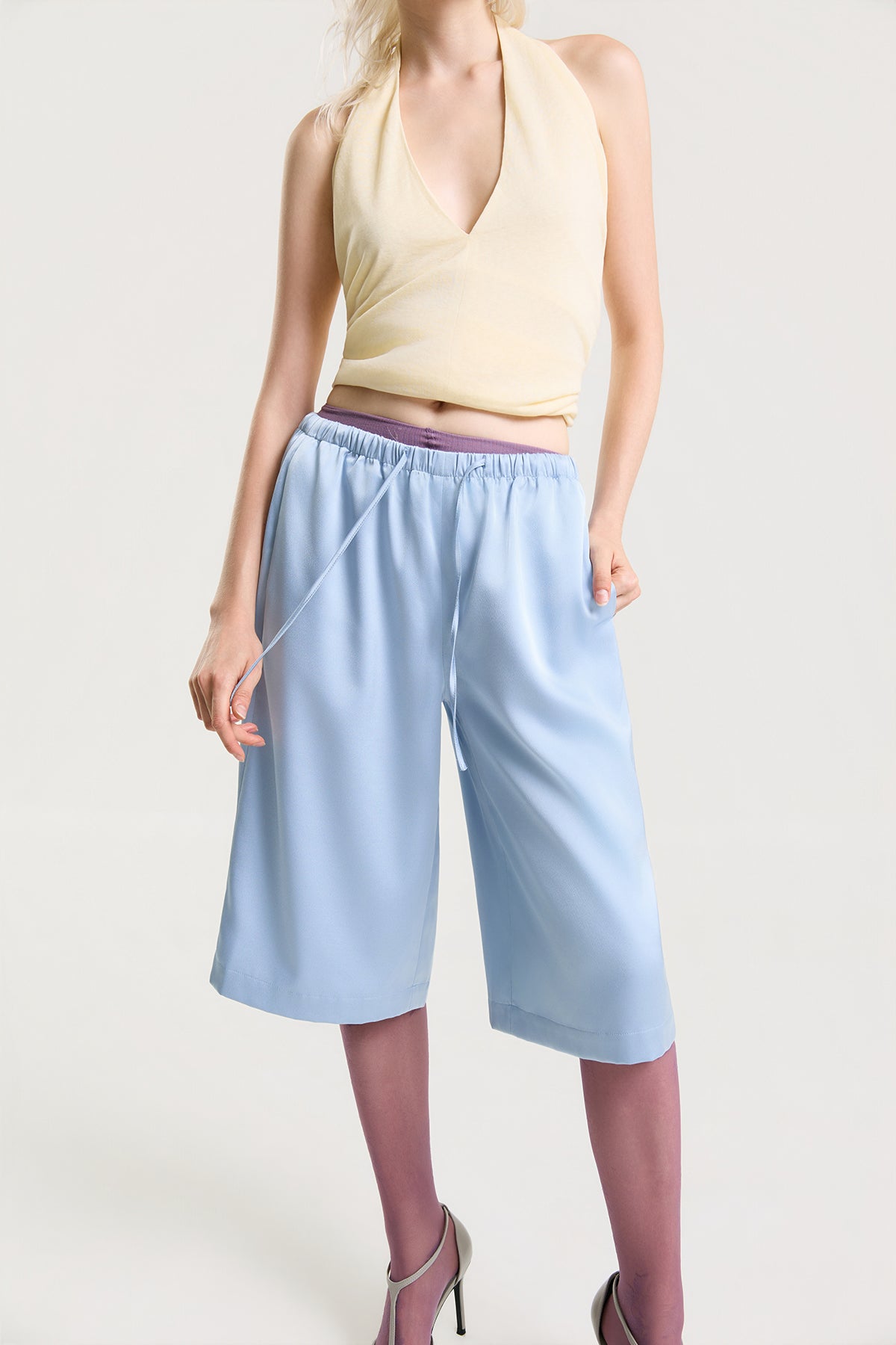 OTHER STORE Mariel Satin Mid-Length Shorts in Blue
