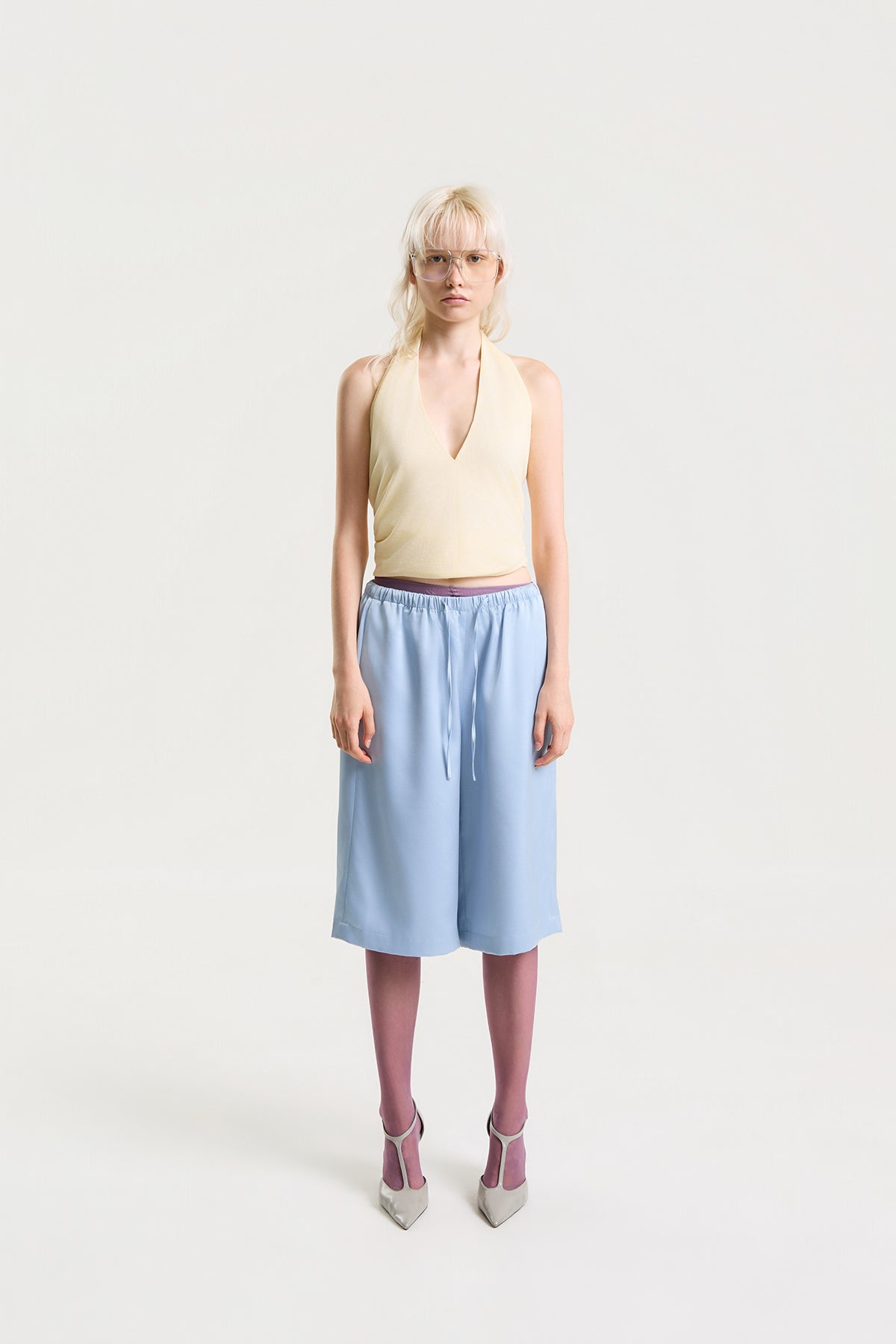 OTHER STORE Mariel Satin Mid-Length Shorts in Blue