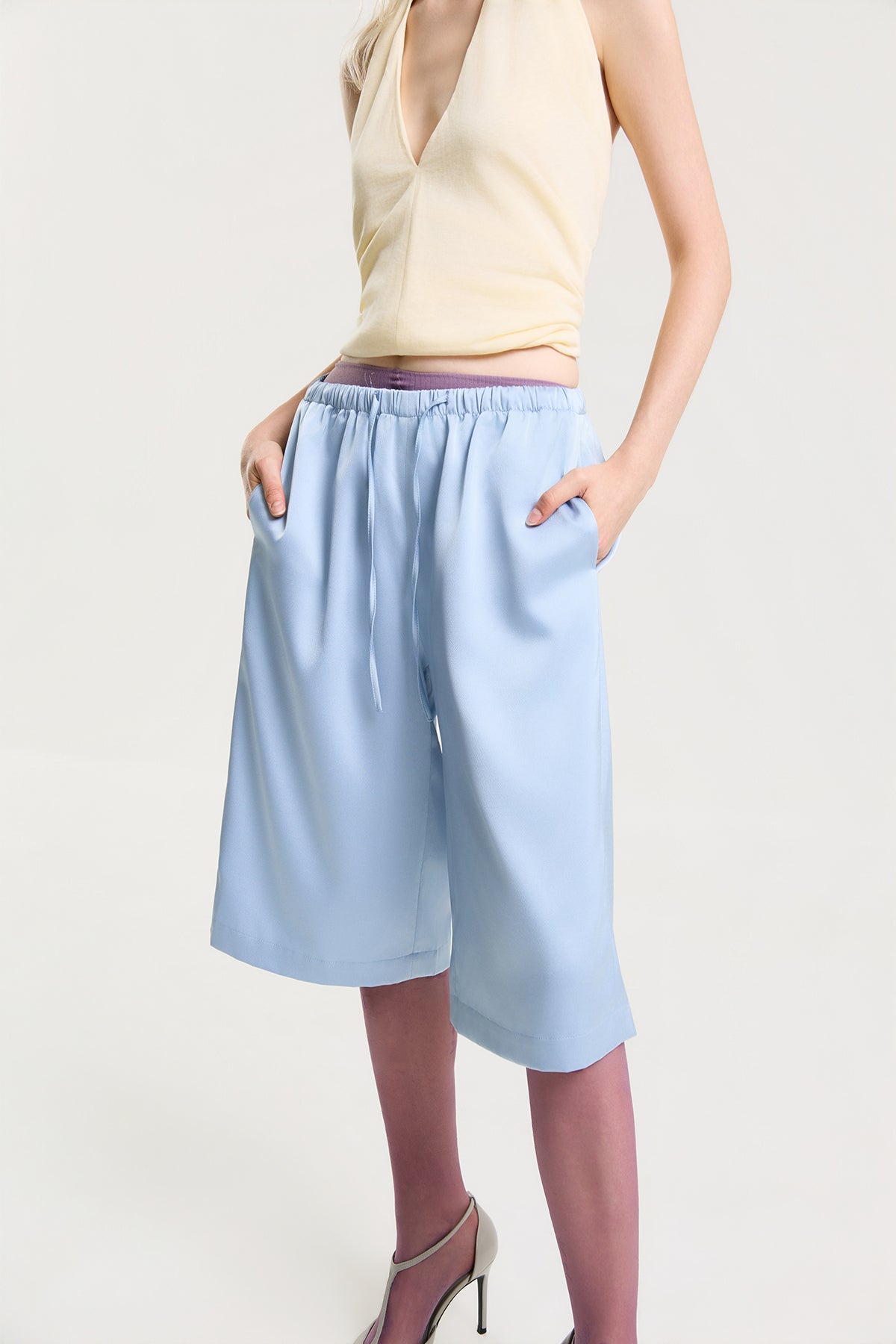 OTHER STORE Mariel Satin Mid-Length Shorts in Blue