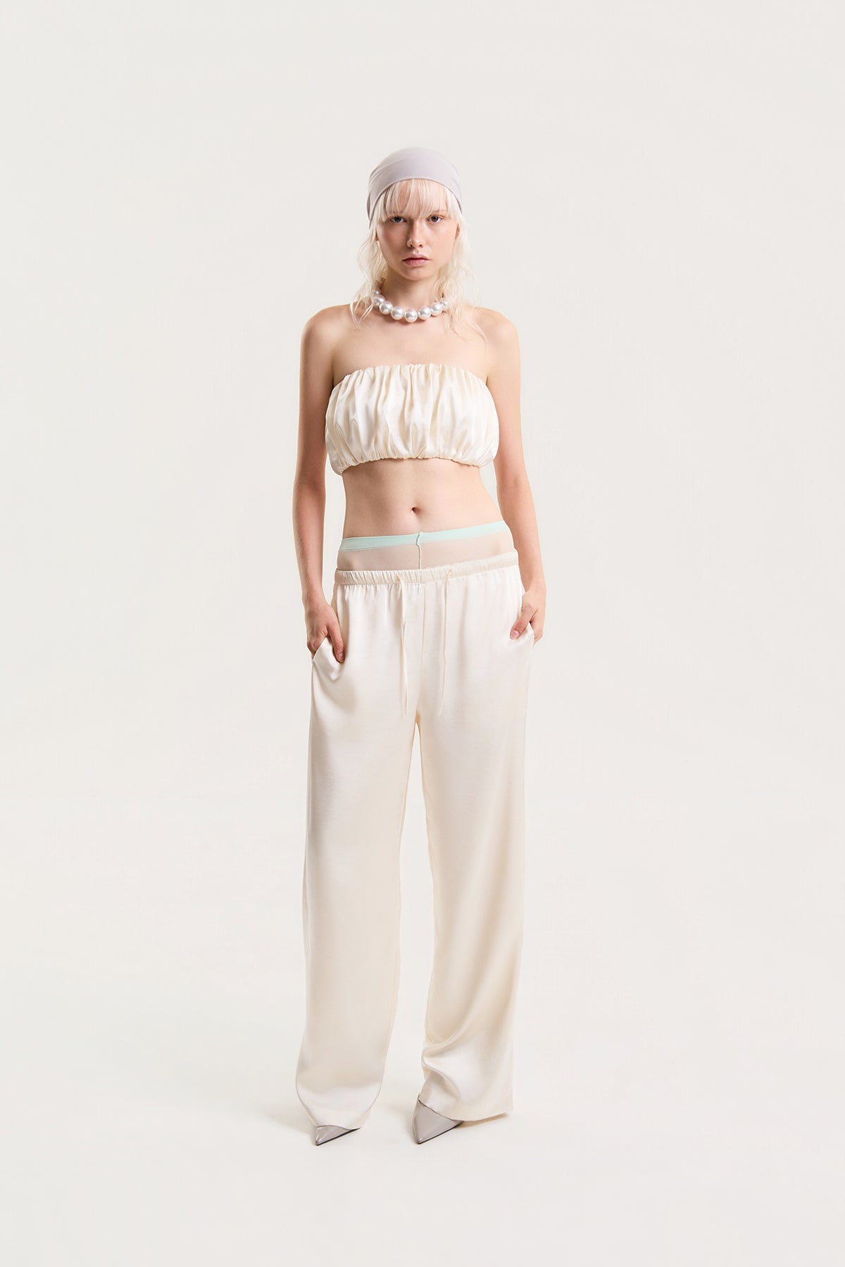 OTHER STORE Mariel Wide-Leg Satin Pants in Ivory