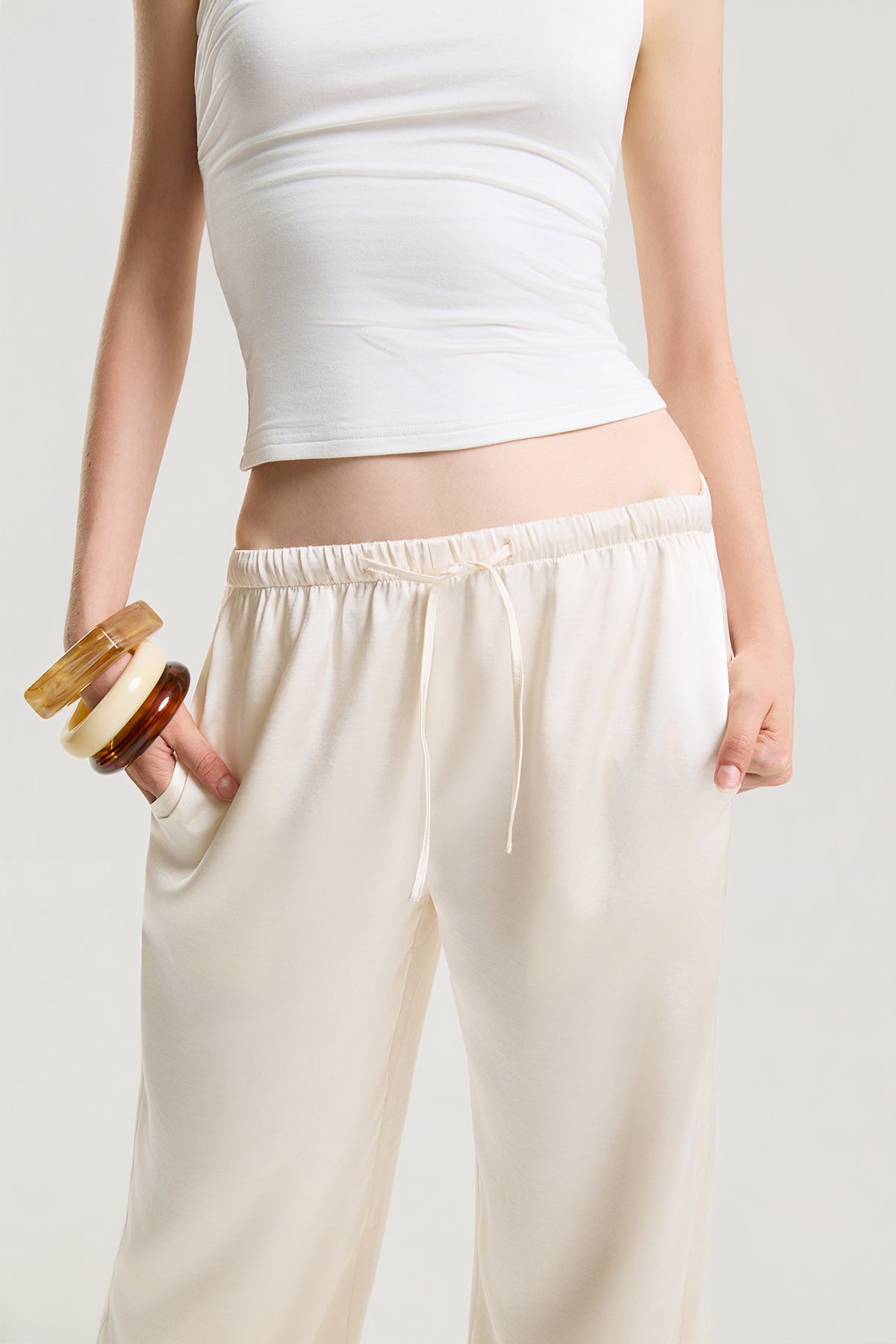 OTHER STORE Mariel Wide-Leg Satin Pants in Ivory