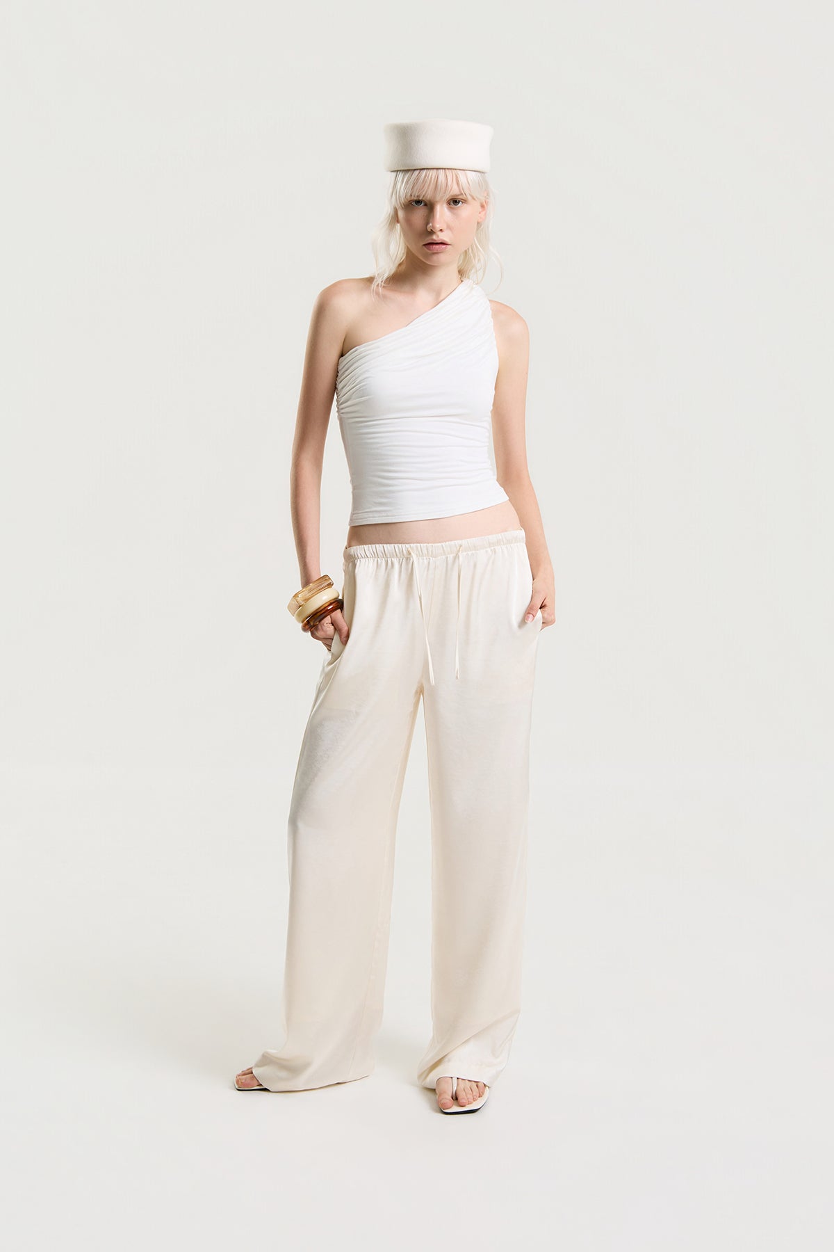 OTHER STORE Mariel Wide-Leg Satin Pants in Ivory