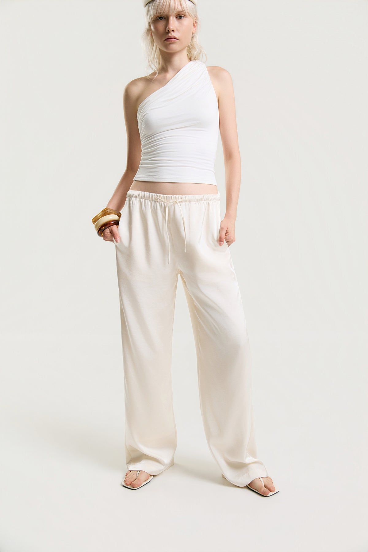 OTHER STORE Mariel Wide-Leg Satin Pants in Ivory
