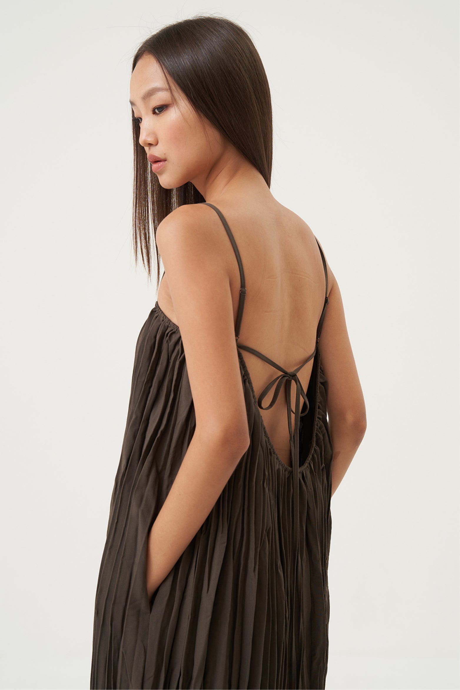 Naia Pleated Back-Tie Dress