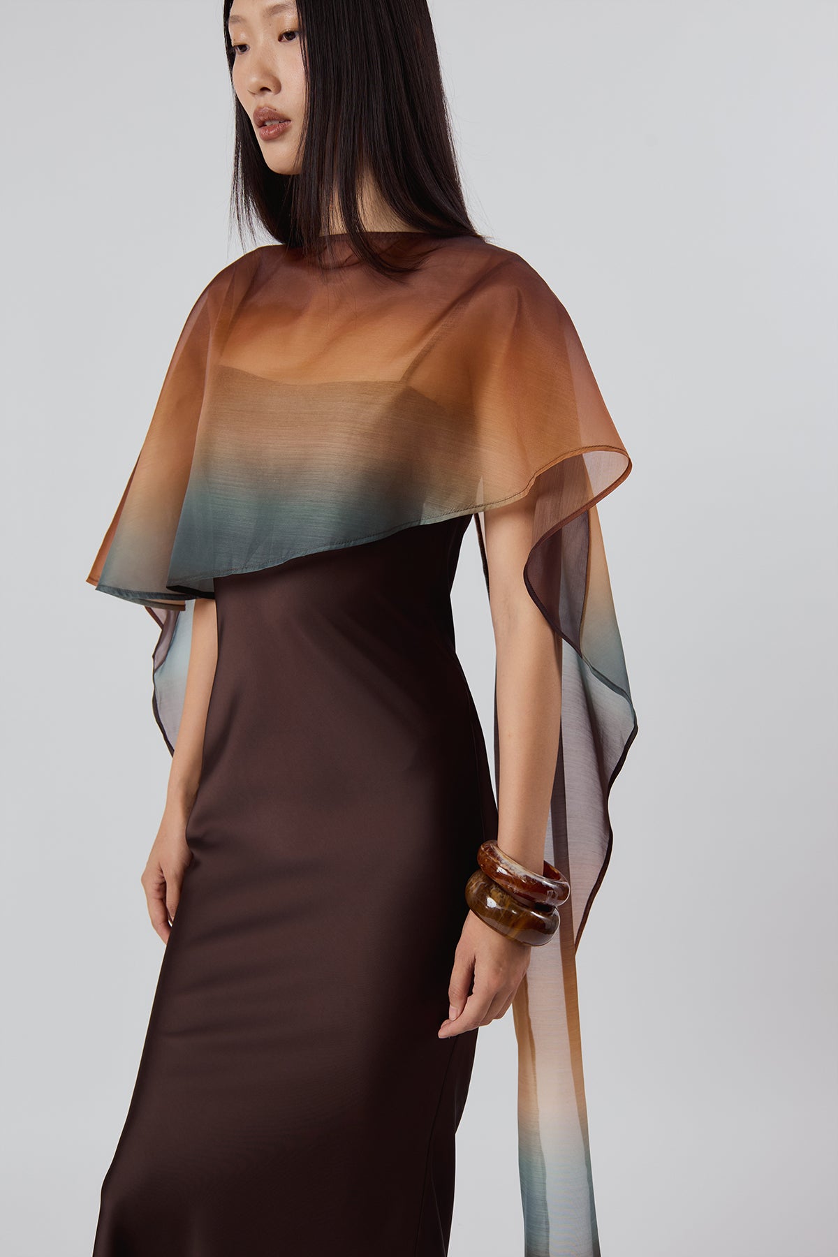 OTHER STORE Nocturne Veil Cape in Burnt Ombre