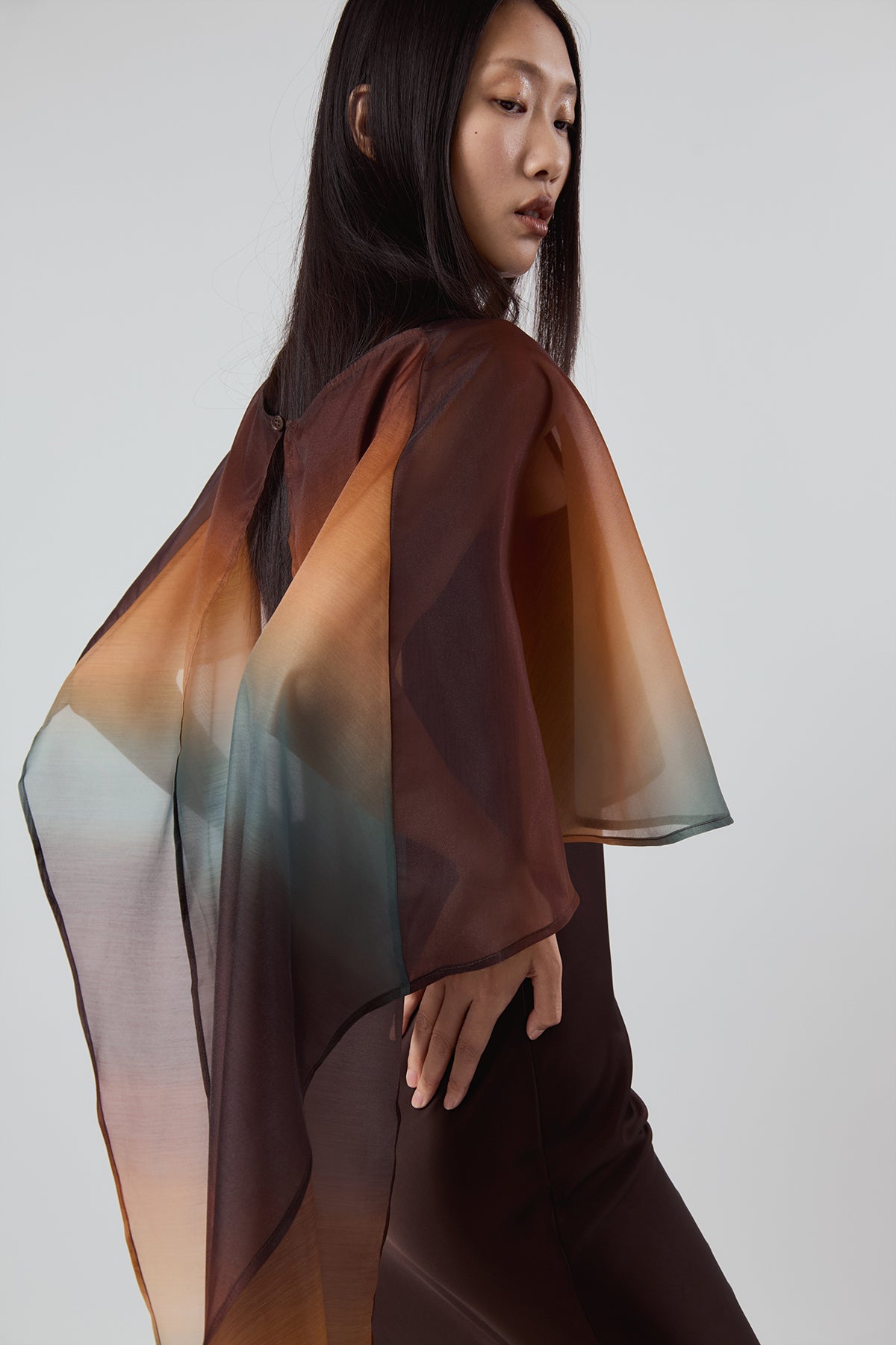 OTHER STORE Nocturne Veil Cape in Burnt Ombre