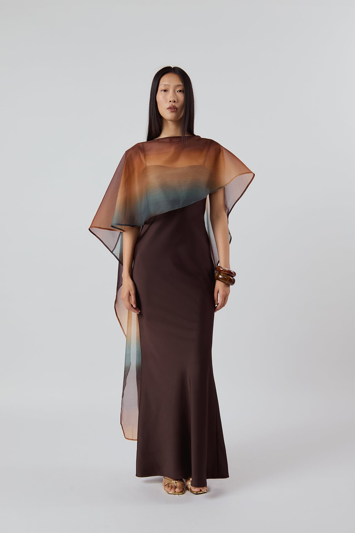 OTHER STORE Nocturne Veil Cape in Burnt Ombre