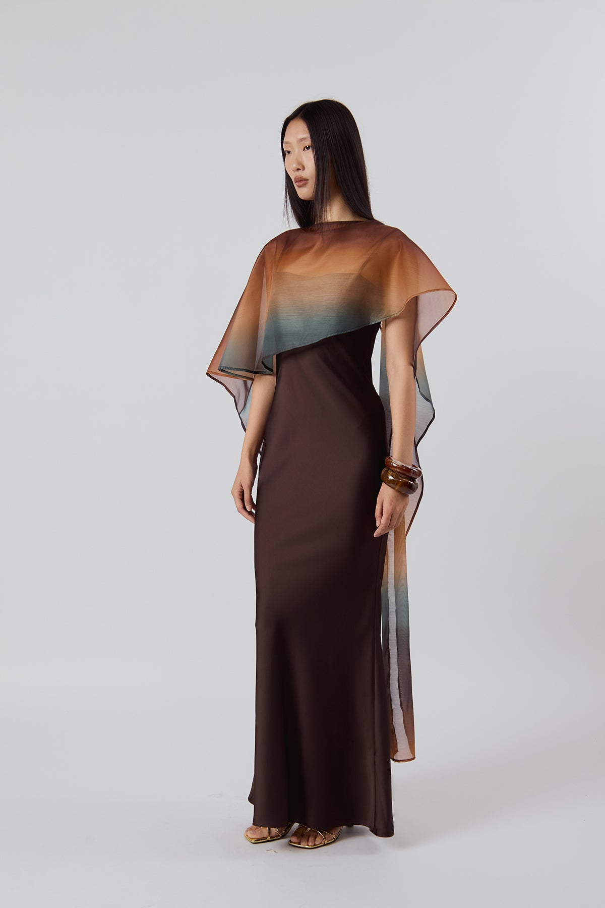 OTHER STORE Nocturne Veil Cape in Burnt Ombre