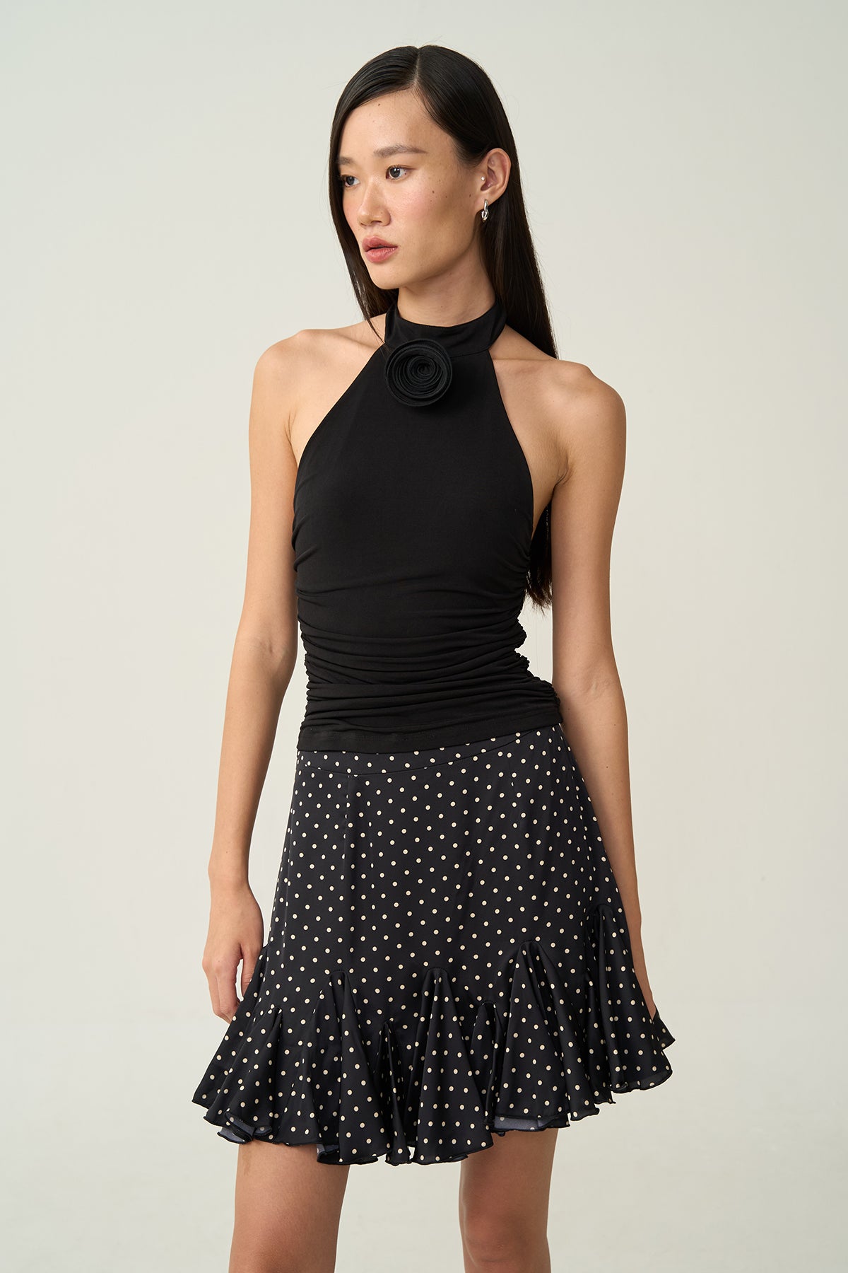Nora Ruffle Dot Skirt Black