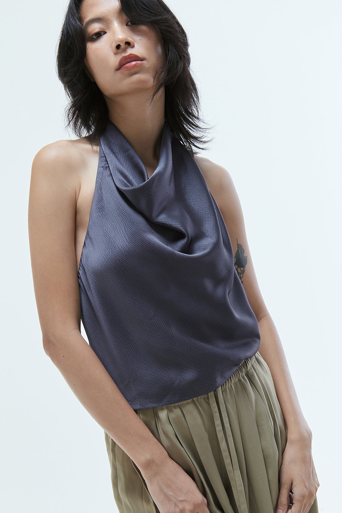 Calypso Drape Halter Top Grey