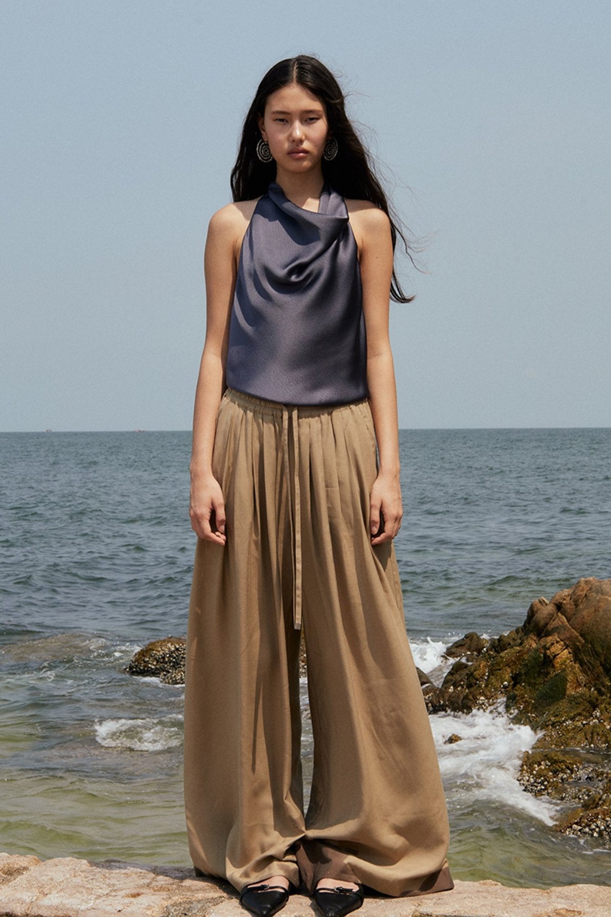 Calypso Drape Halter Top Grey