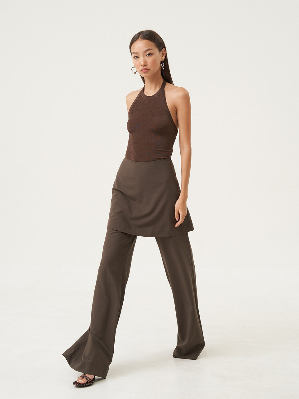 Other Store Camryn Halter Sculpted Mocha Earth Knit Top