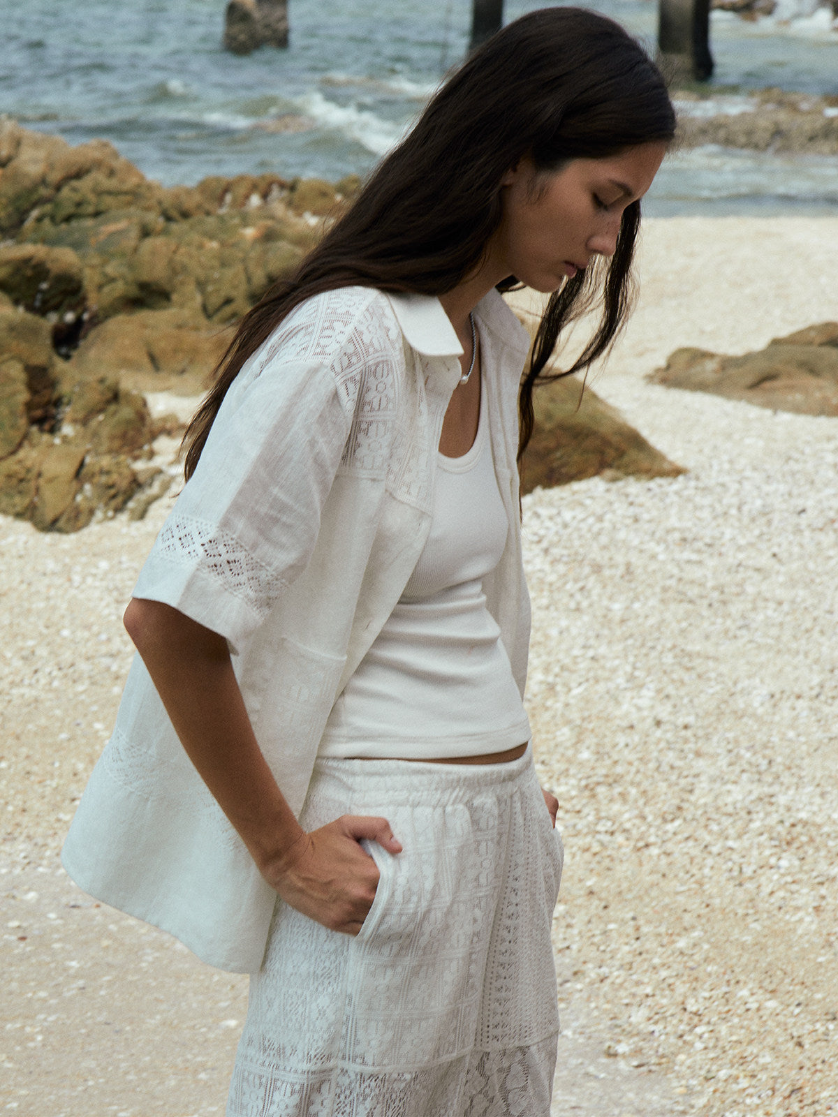 Calista Linen Lace Blouse