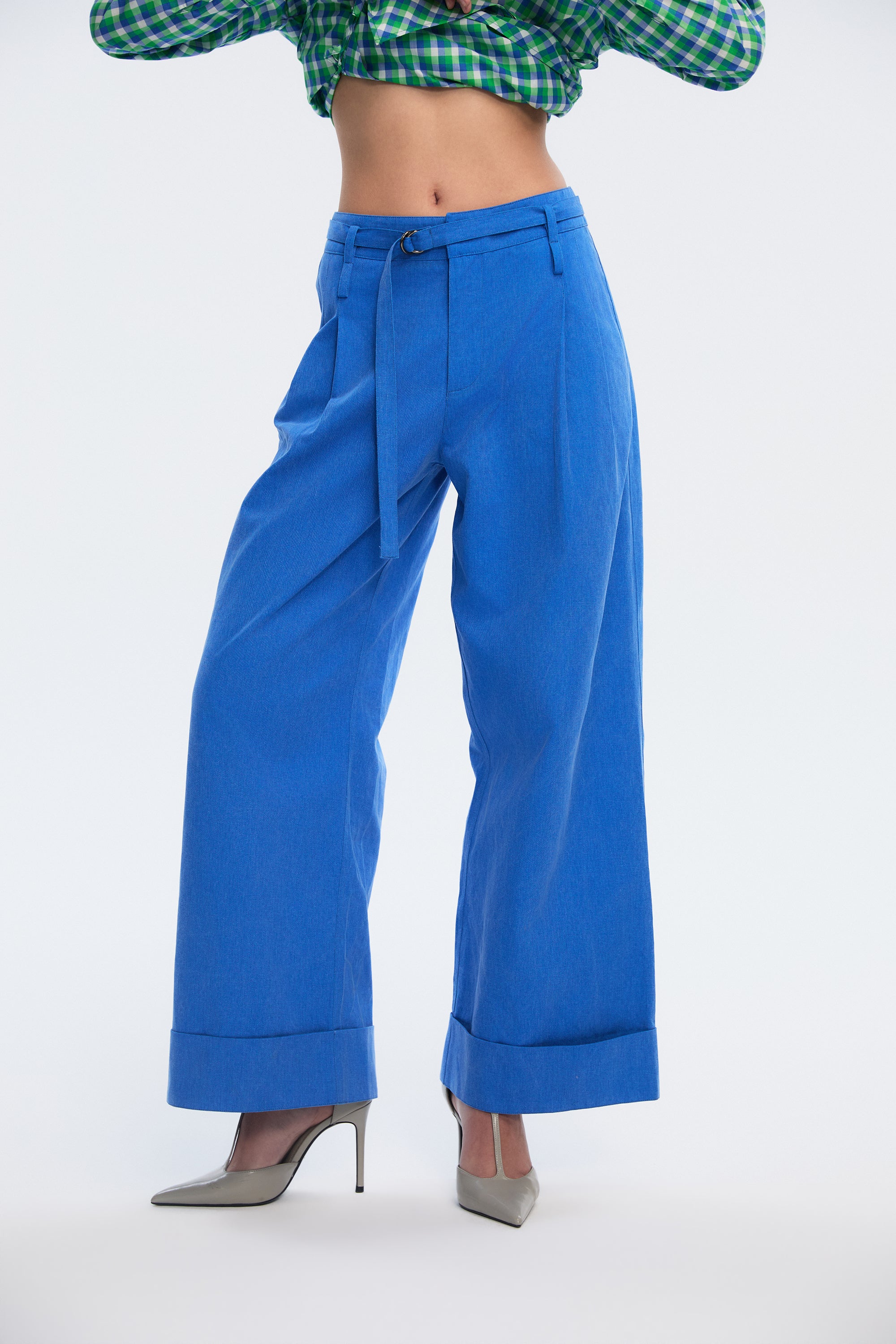 OTHER STORE Apex Tie-Waist Cuffed Wide-Leg Trousers In Blue