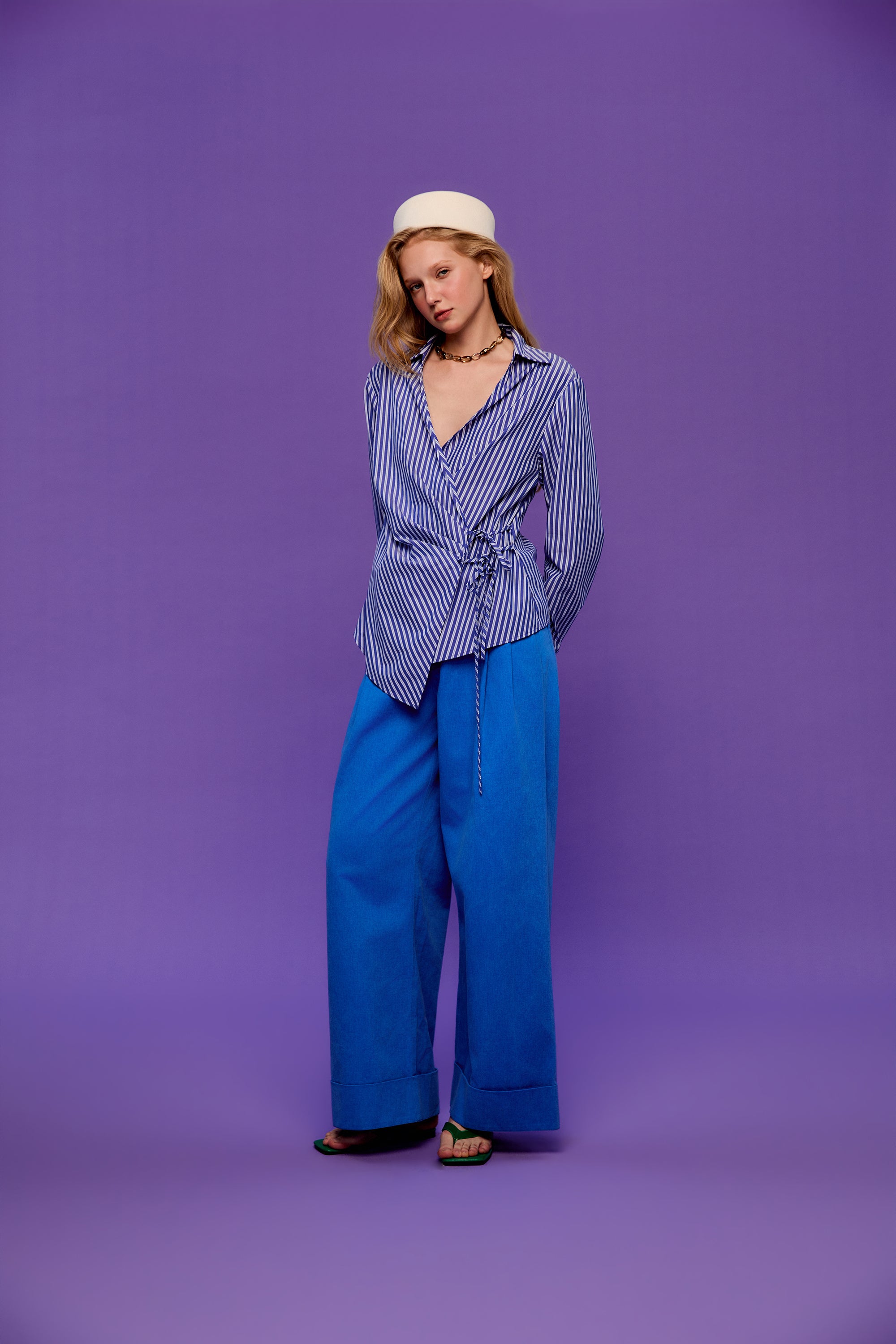 OTHER STORE Apex Tie-Waist Cuffed Wide-Leg Trousers In Blue