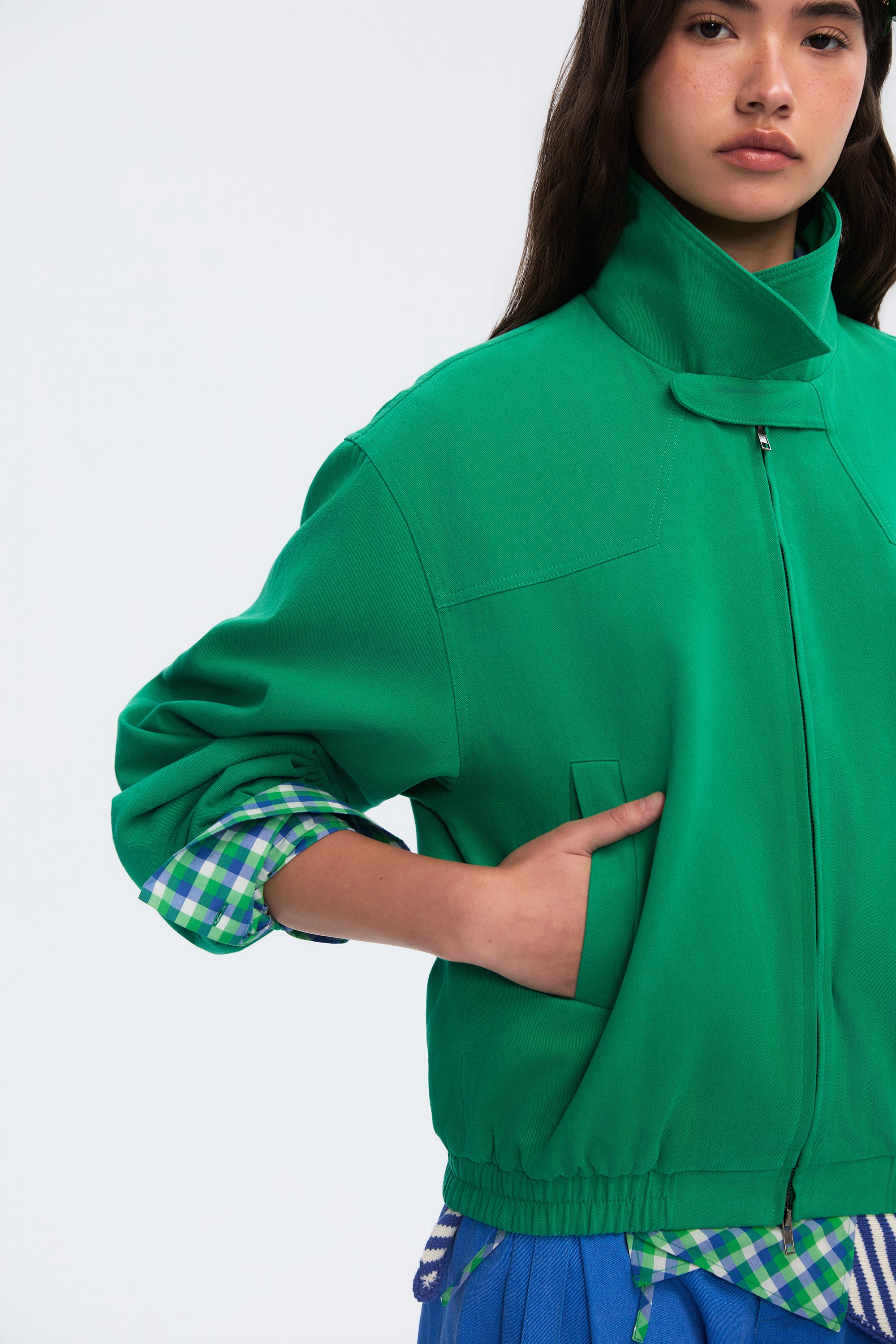 OTHER STORE Axis Double-Zipper Cropped Utility Jacket In Green