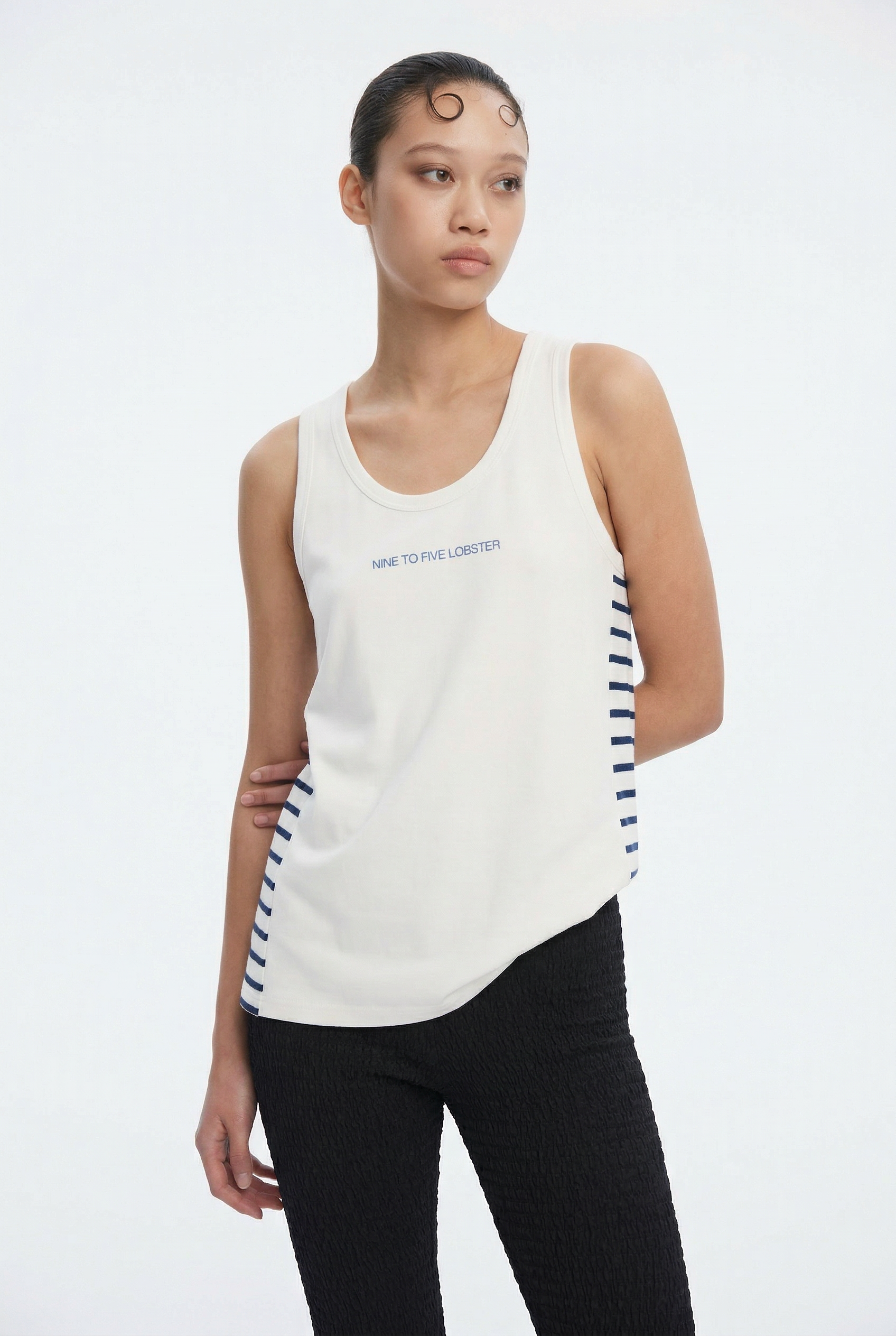 OTHER STORE Lobster Slogan Striped Tank in Nautical Blue
