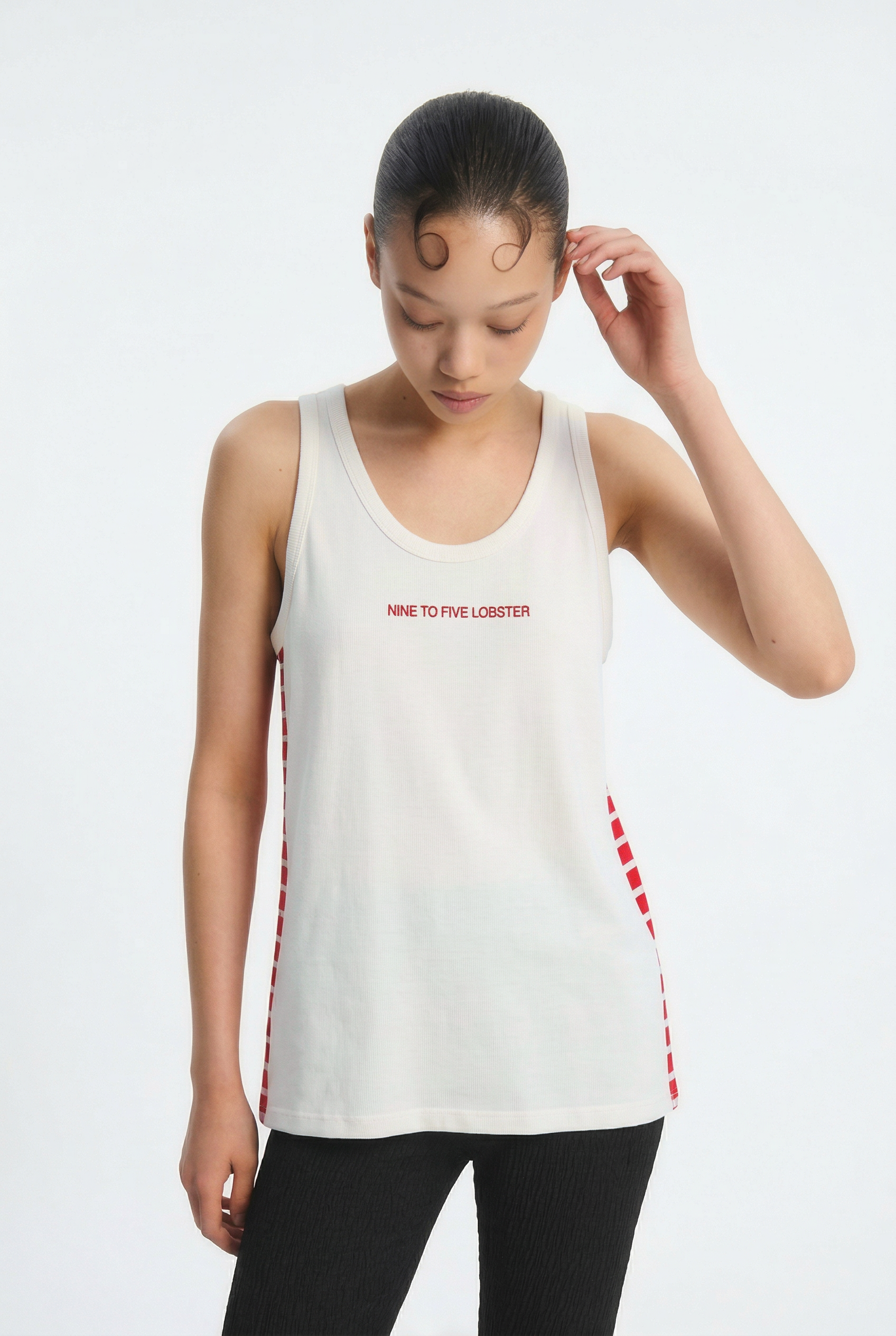 OTHER STORE Lobster Slogan Striped Tank in Sunset Red