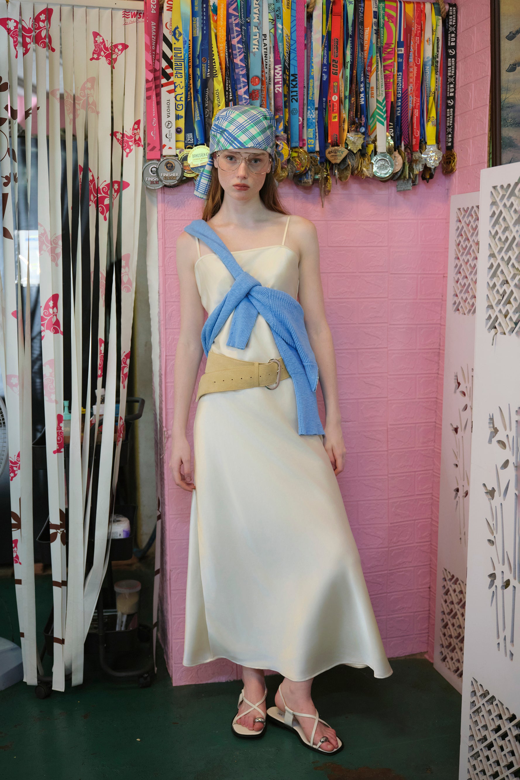 OTHER STORE Lustre Silk-Effect Cut-Out Slip Dress in Cream Pear