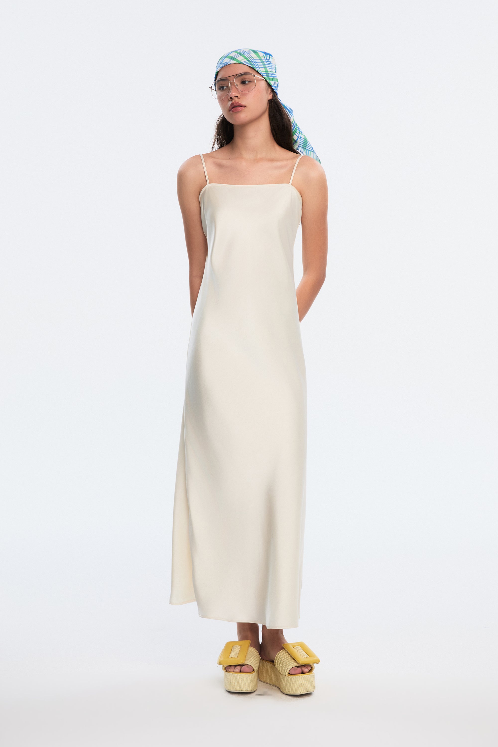 OTHER STORE Lustre Silk-Effect Cut-Out Slip Dress in Cream Pear