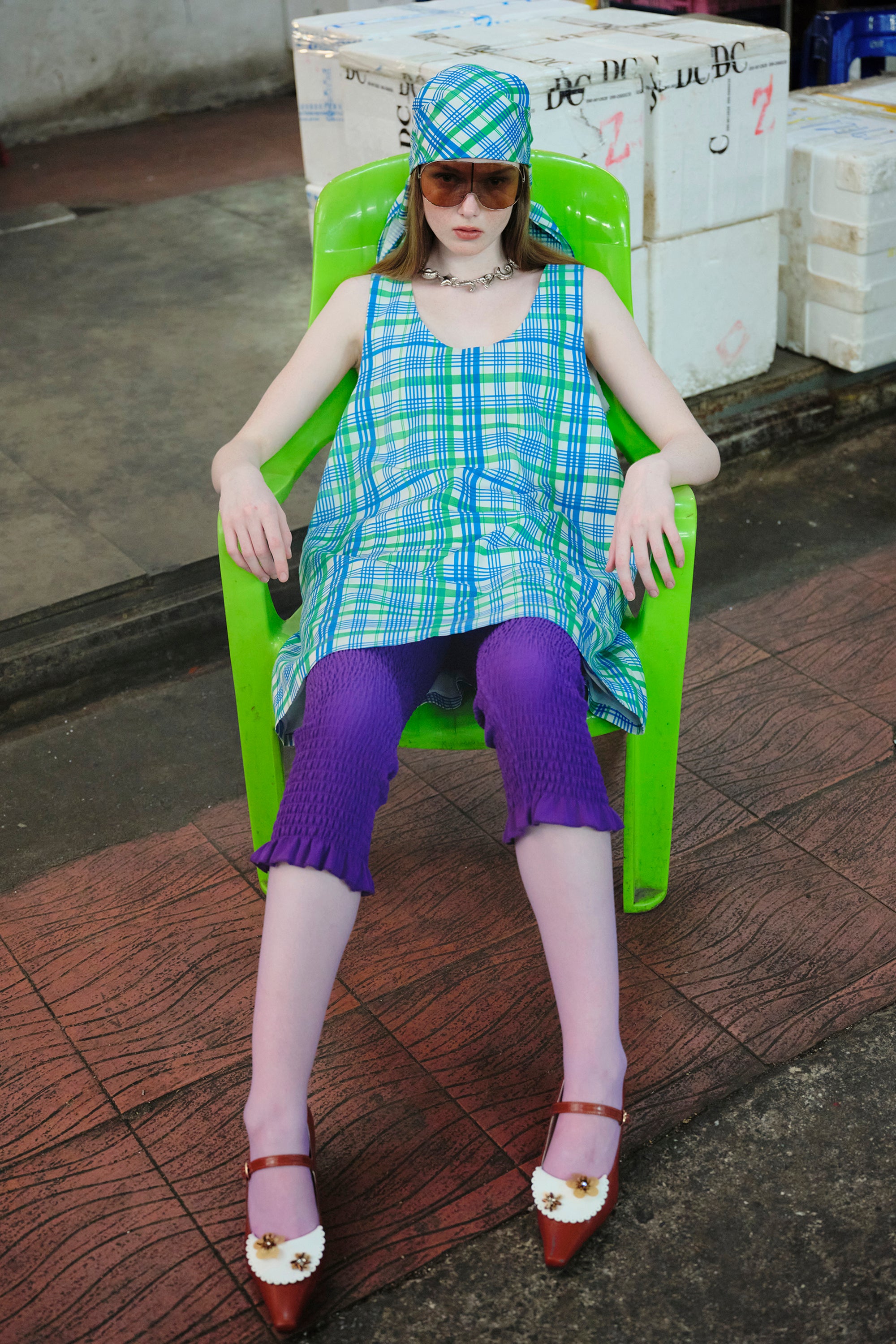 OTHER STORE Ripple Smocked Ruffle-Hem Capri Leggings in Purple