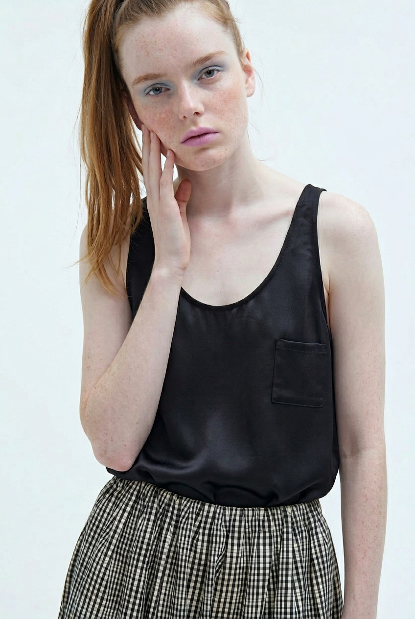 OTHER STORE Silk-Touch U-Neck Triacetate Tank Top in Onyx Black