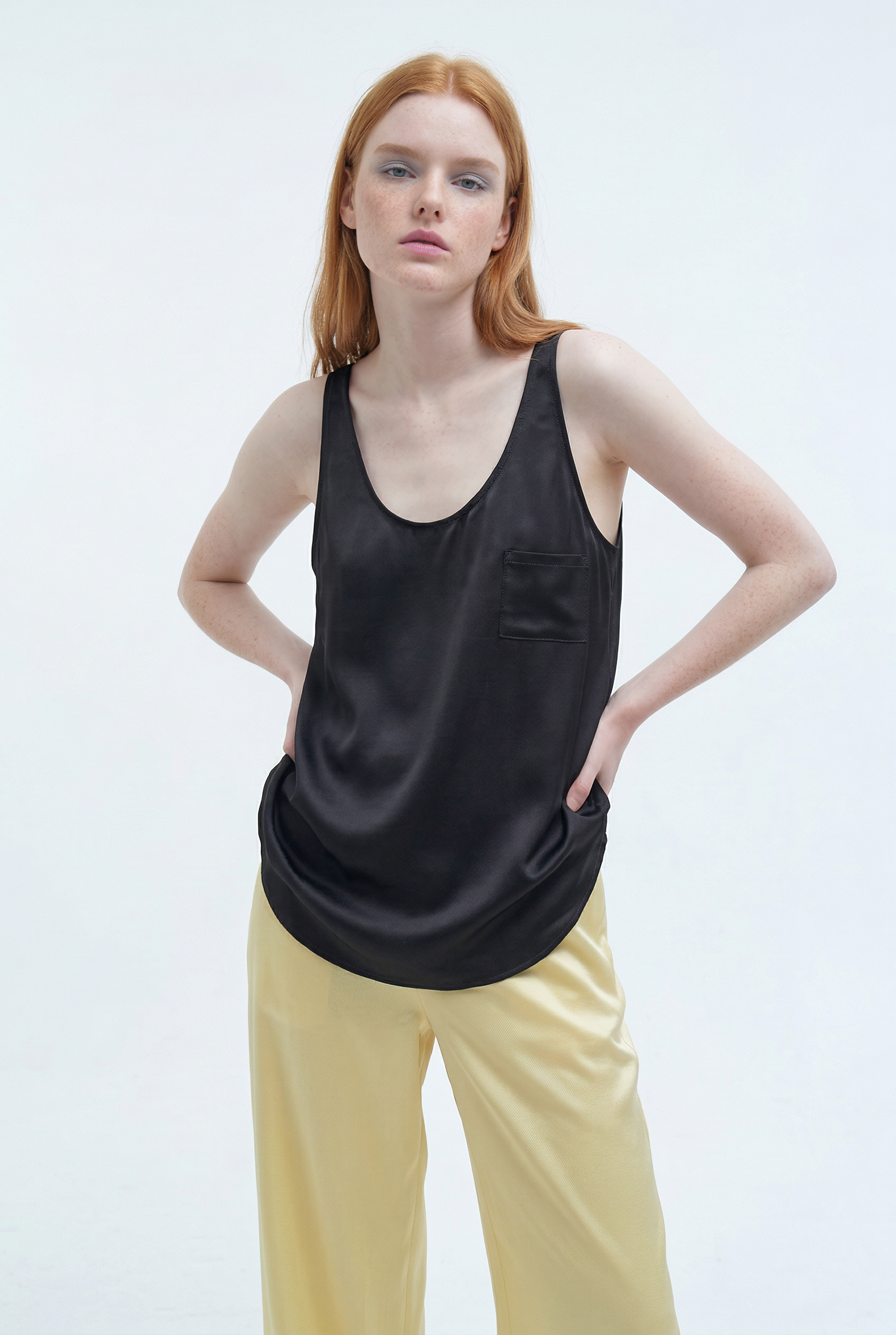 OTHER STORE Silk-Touch U-Neck Triacetate Tank Top in Onyx Black