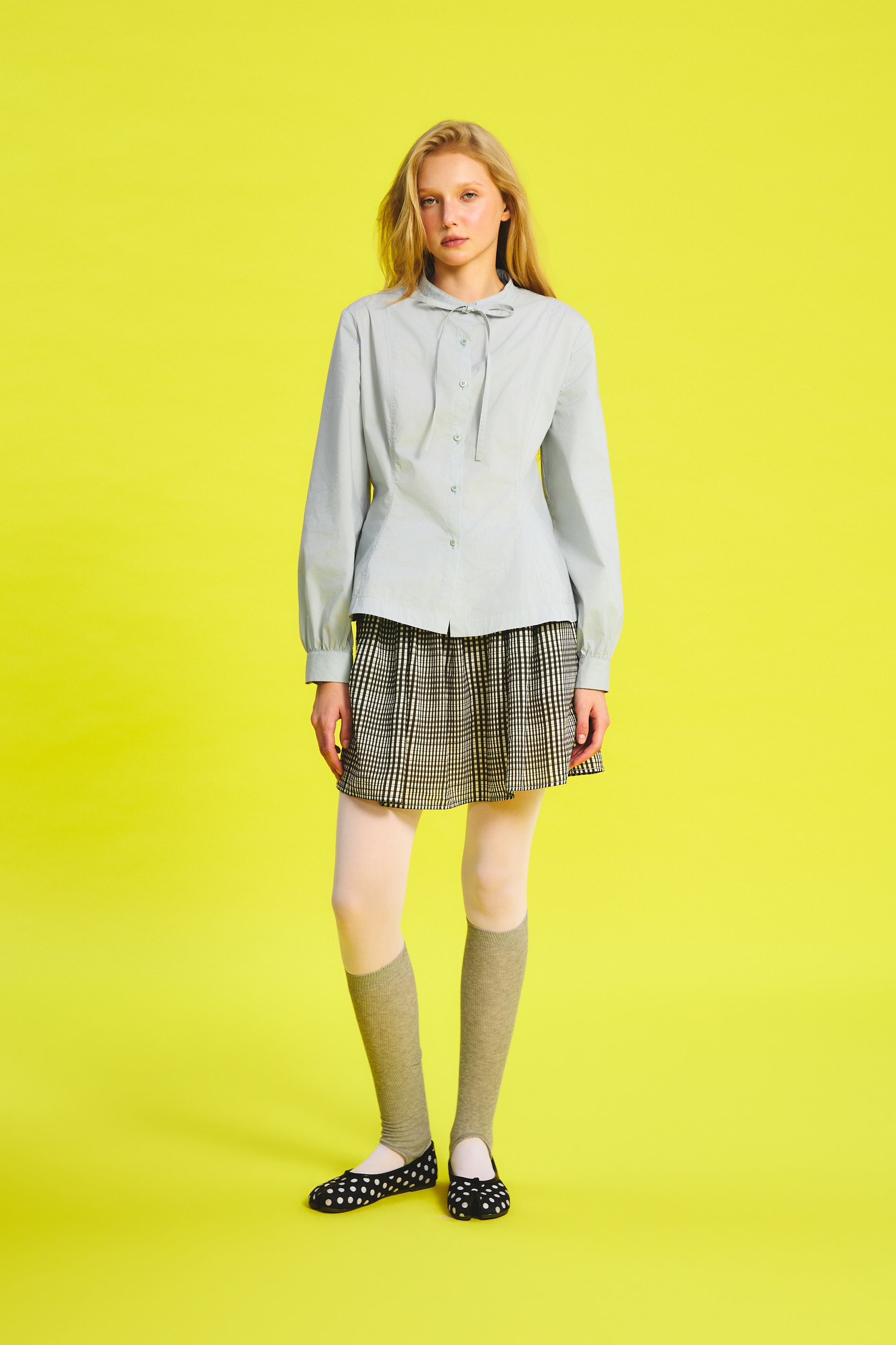 OTHER STORE Sonata Sculptural Lantern-Sleeve Shirt in Sky Gray