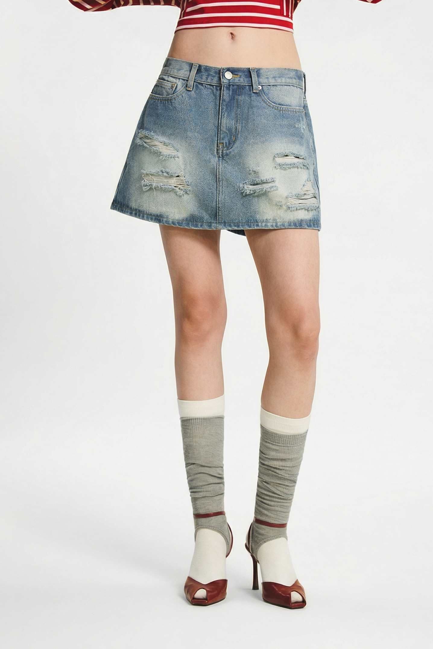 OTHER STORE Trace Bleached-Wash Distressed Denim Skort