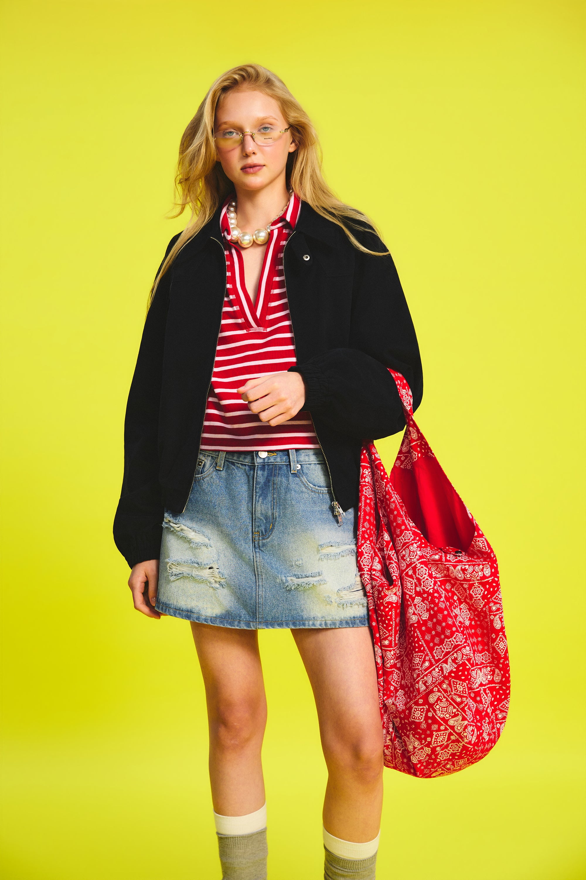 OTHER STORE Trace Bleached-Wash Distressed Denim Skort