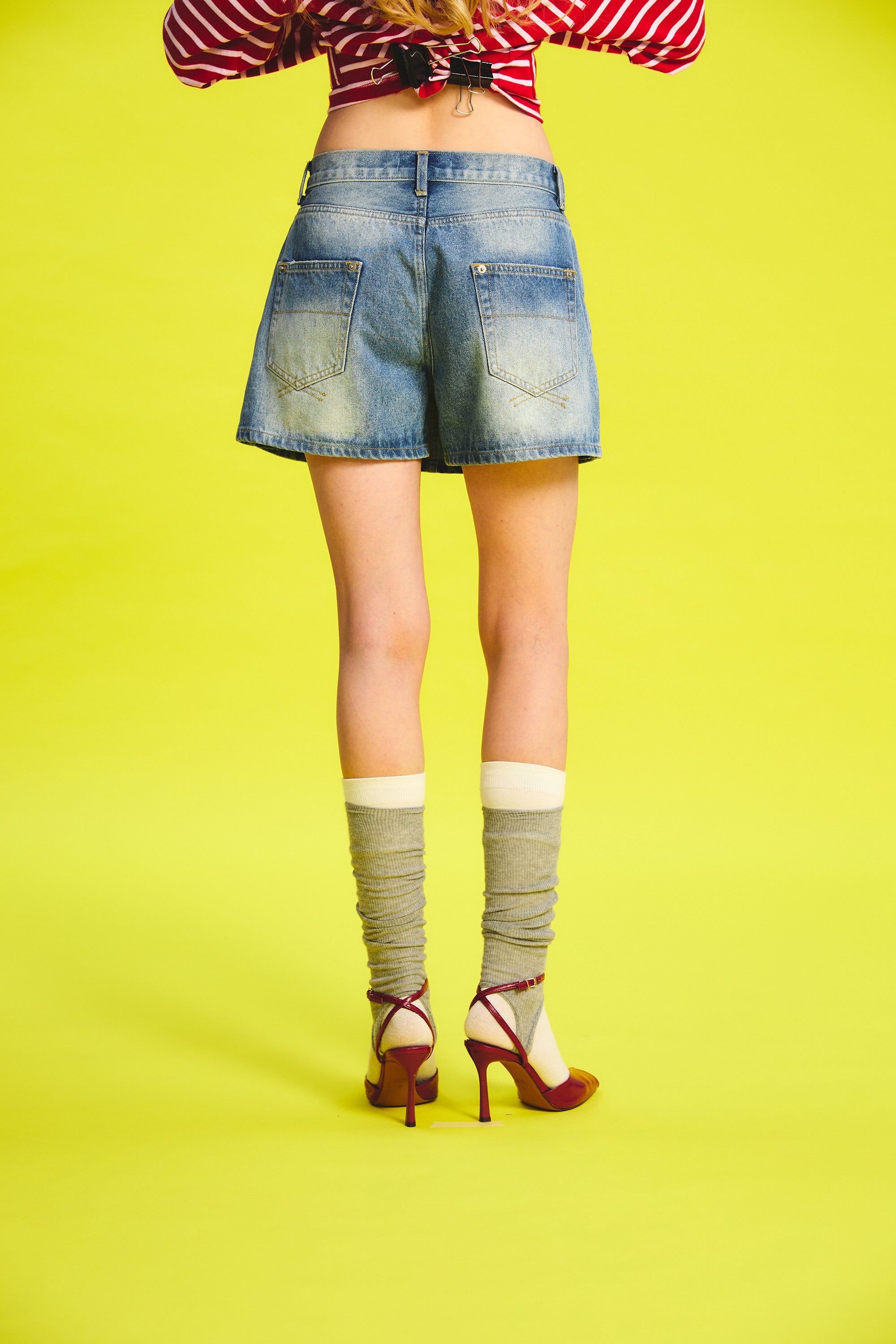 OTHER STORE Trace Bleached-Wash Distressed Denim Skort