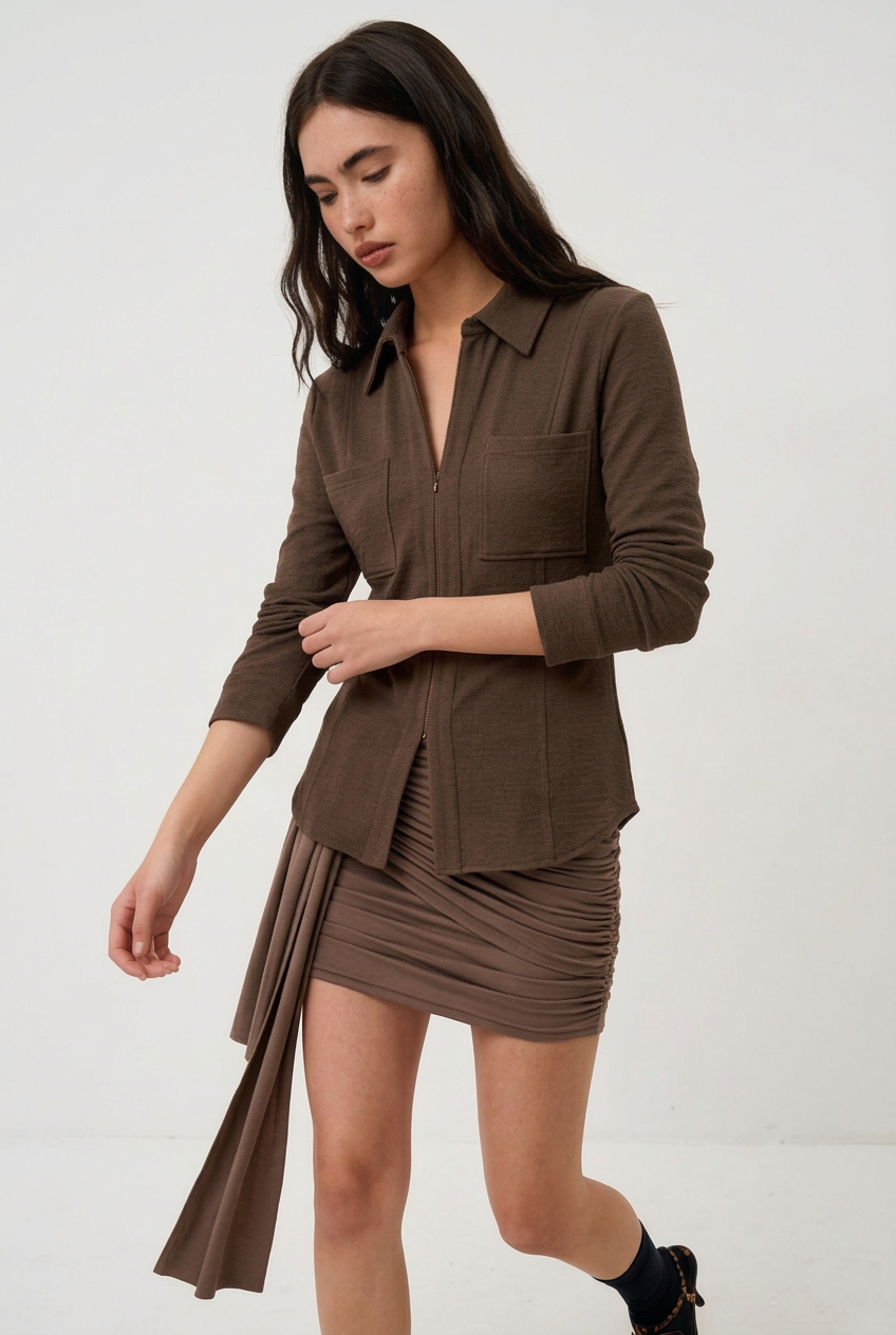 OTHER STORE Tweed Tailored Tweed-Effect Shirt in Rich Coffee