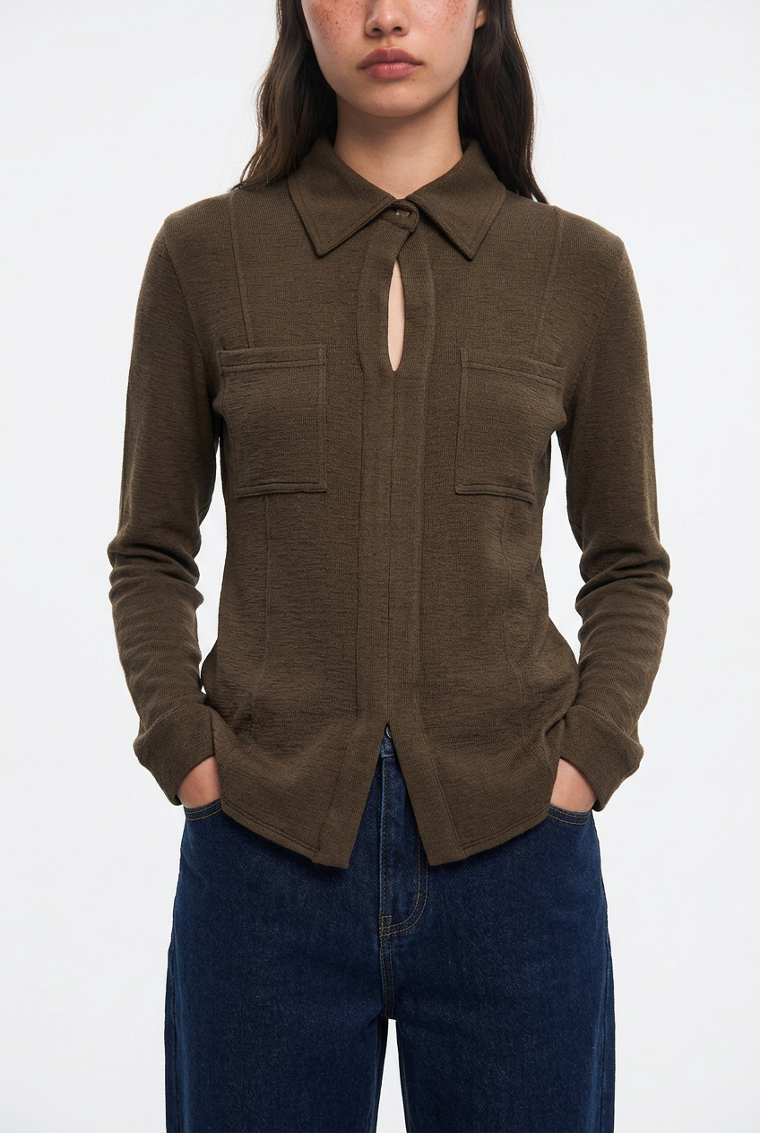 OTHER STORE Tweed Tailored Tweed-Effect Shirt in Rich Coffee