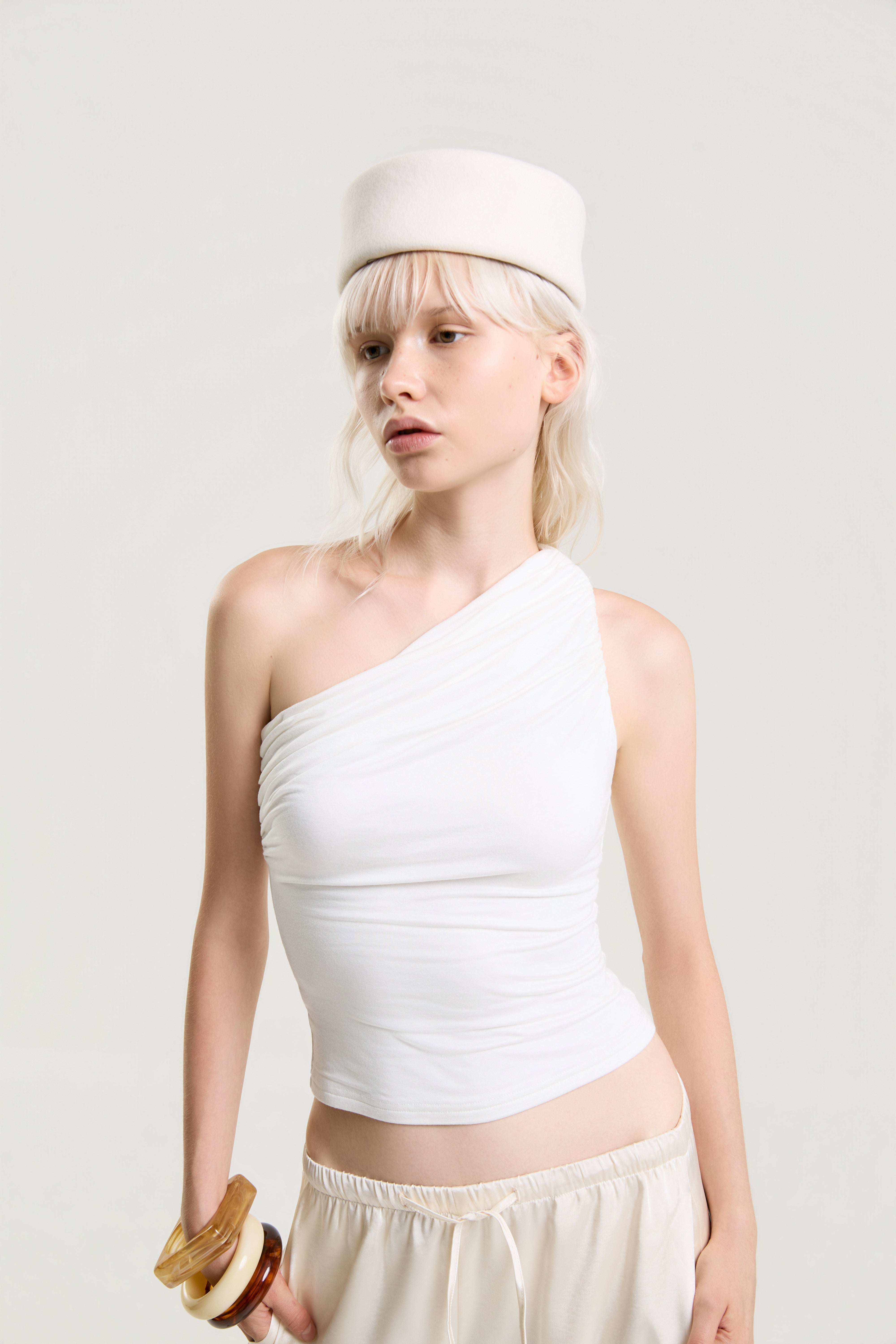 OTHER STORE Zaria Sculpted One-Shoulder Top in Ivory