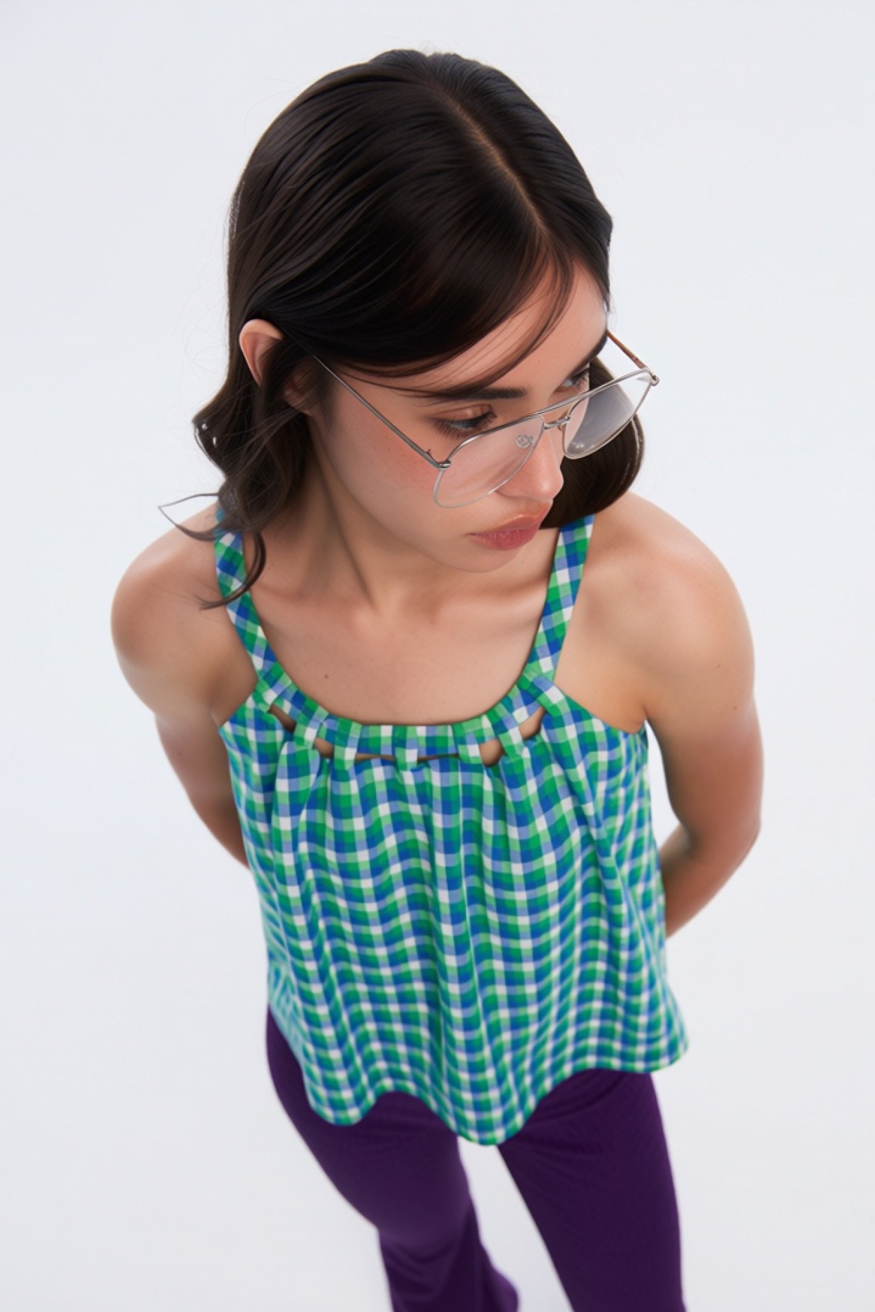 OTHER STORE Arc Plaid Halter Top, Cutout Neck Sleeveless Summer Tank Top