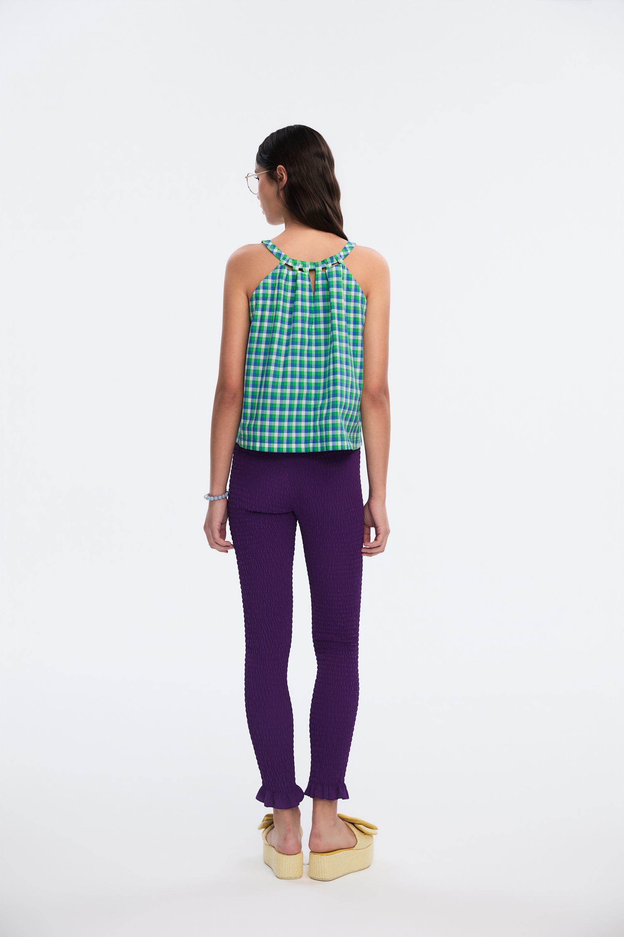 OTHER STORE Arc Plaid Halter Top, Cutout Neck Sleeveless Summer Tank Top