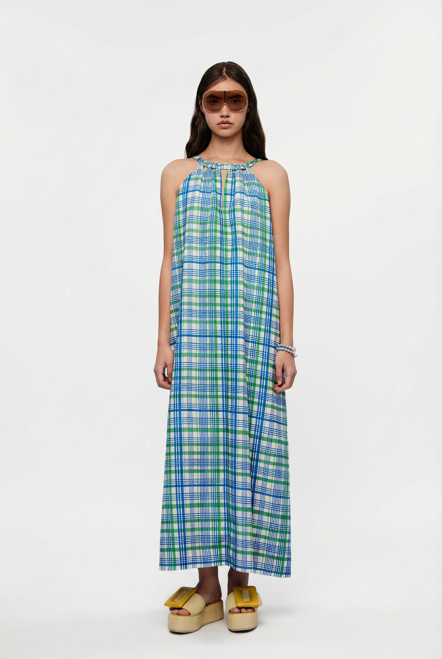 OTHER STORE Arc Lyocell-Blend Large Check Halter Dress