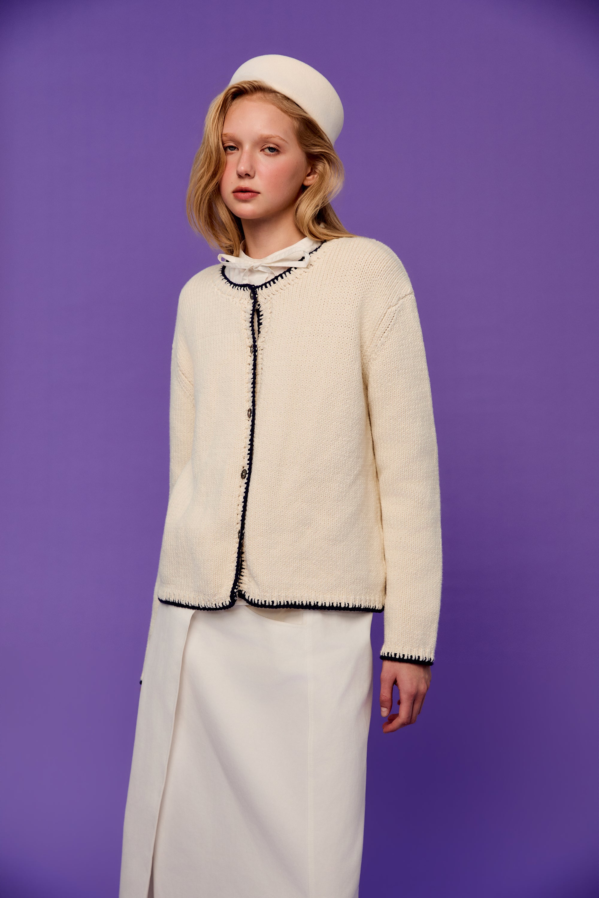 OTHER STORE Aura Hand-Crochet Color-Block Relaxed Knit Top In White