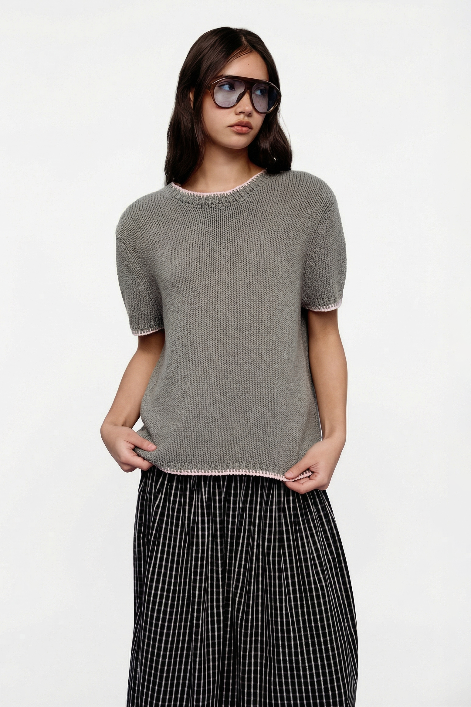 OTHER STORE Aura Hand-Crochet Straight-Fit Knit Tee In Grey