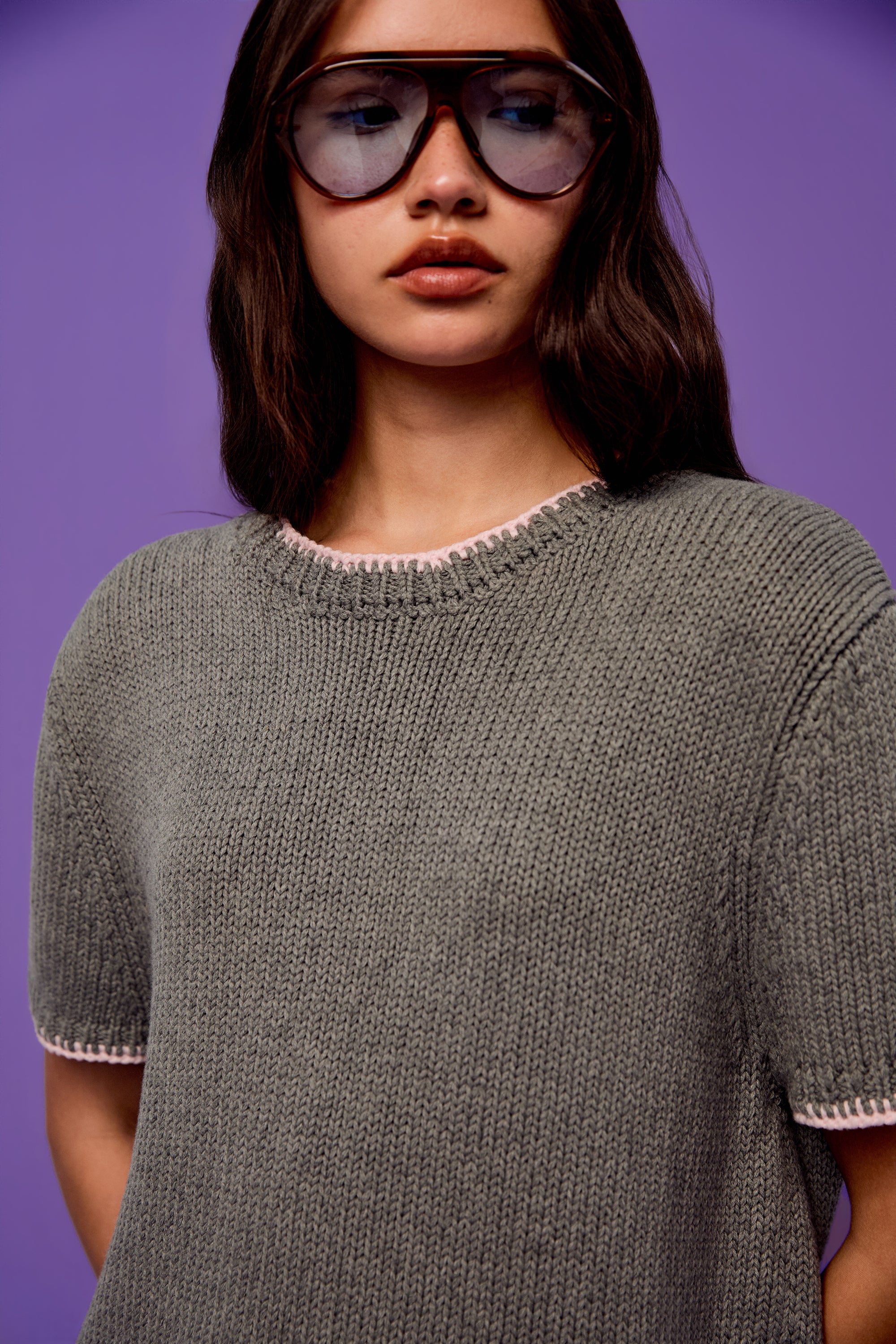 OTHER STORE Aura Hand-Crochet Straight-Fit Knit Tee In Grey