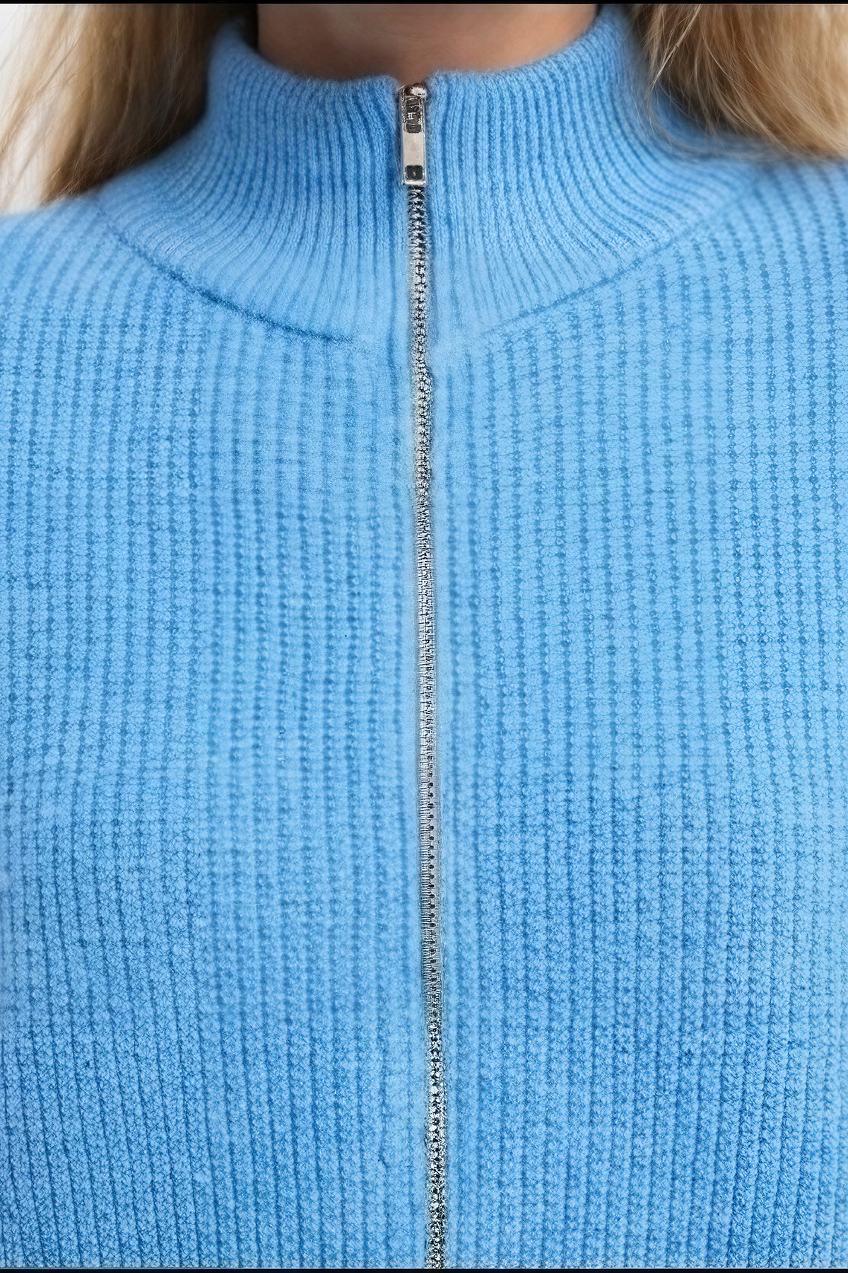 OTHER STORE Flex Two-Way Zip Stand-Collar Ingot Knit Cardigan In Sky Blue