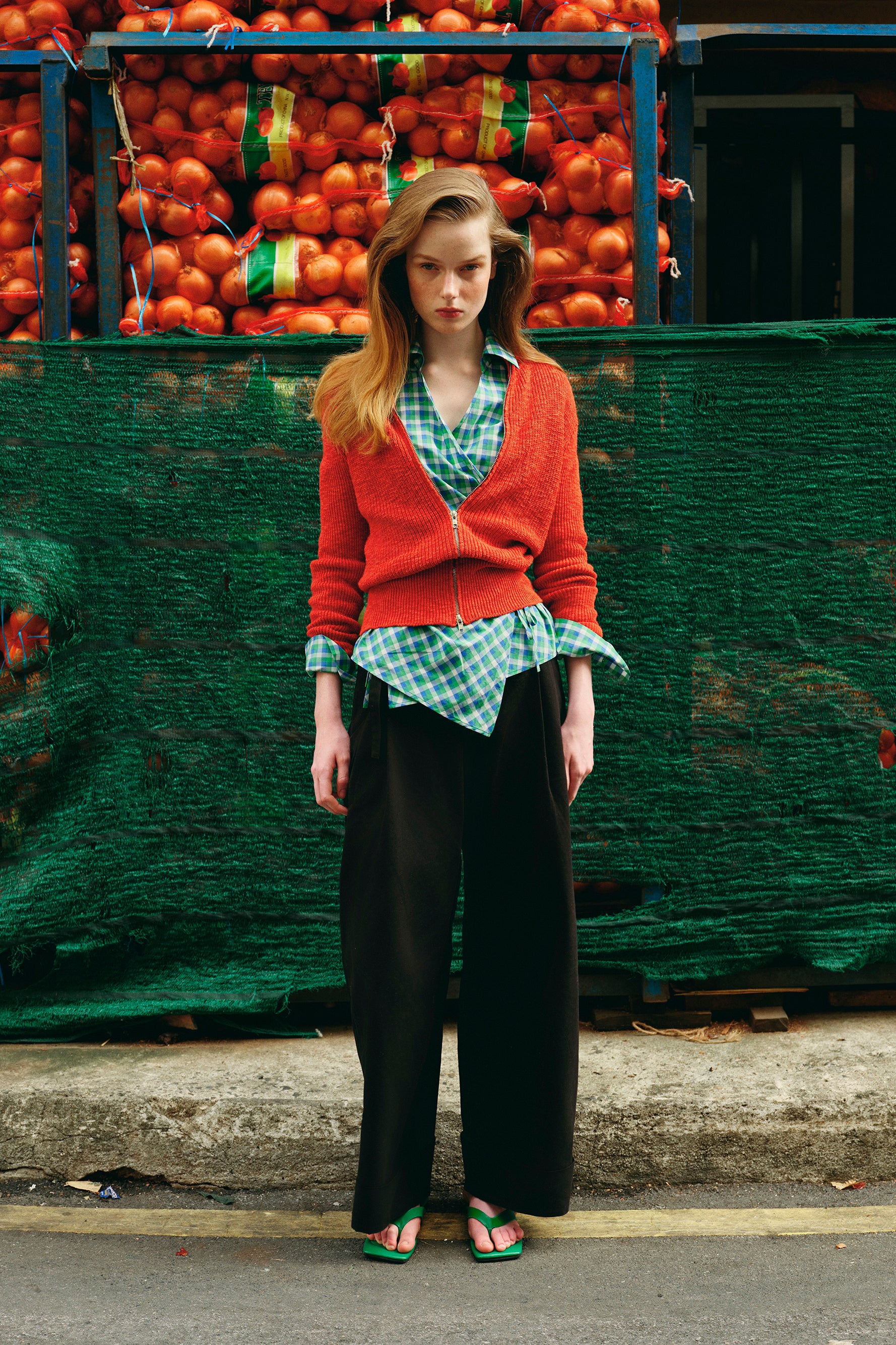 OTHER STORE Flex Two-Way Zip Stand-Collar Ingot Knit Cardigan In Red