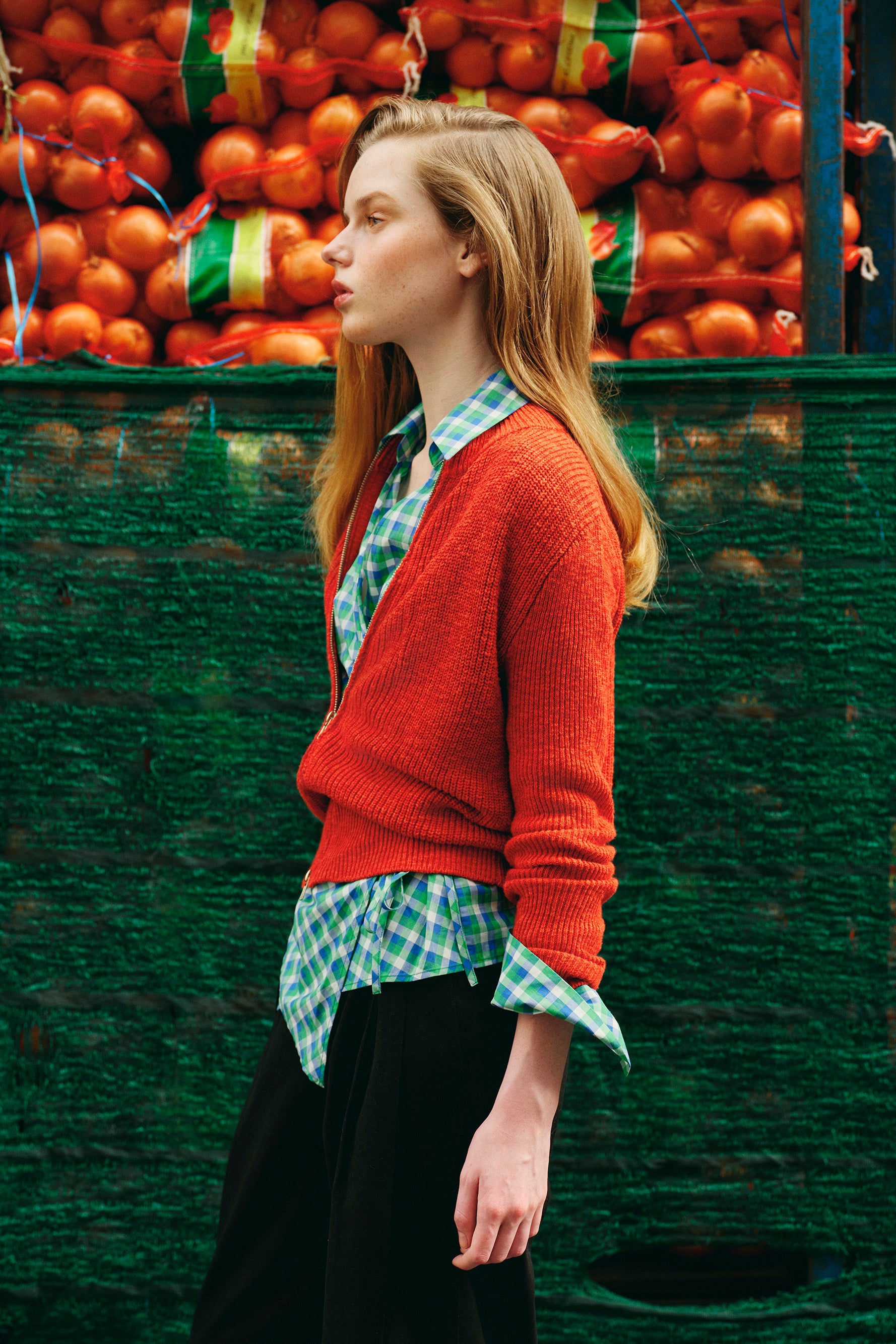 OTHER STORE Flex Two-Way Zip Stand-Collar Ingot Knit Cardigan In Red