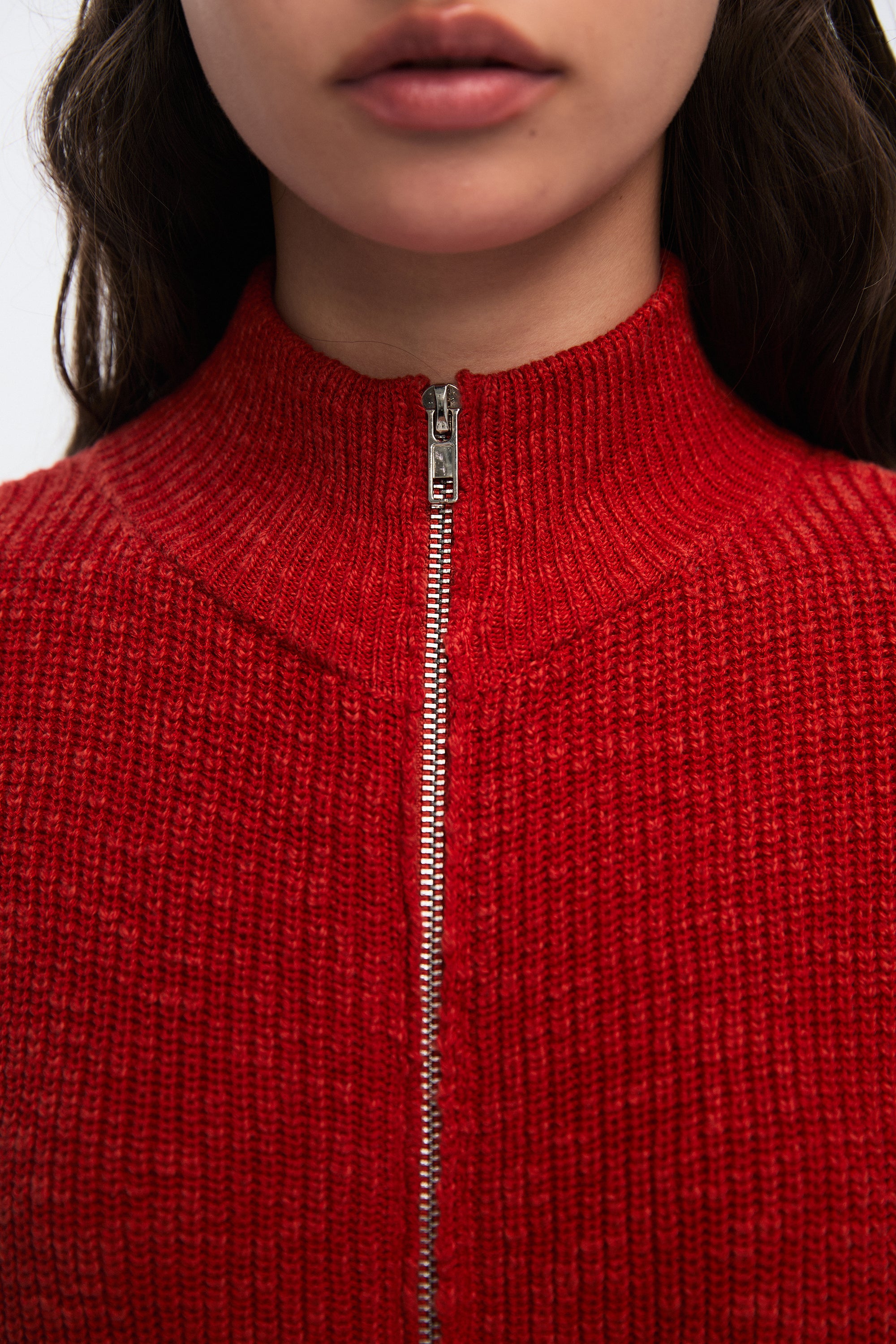 OTHER STORE Flex Two-Way Zip Stand-Collar Ingot Knit Cardigan In Red