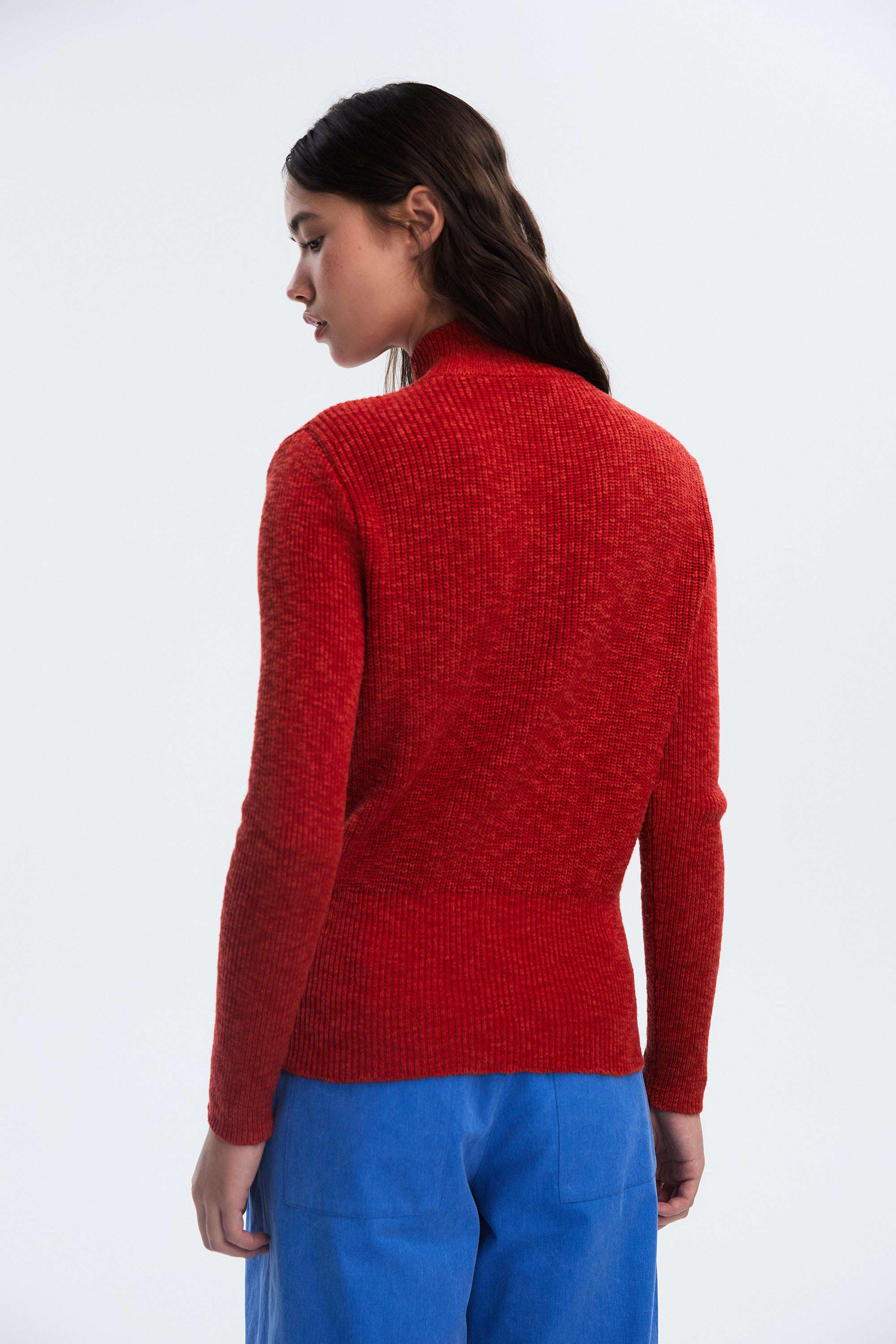 OTHER STORE Flex Two-Way Zip Stand-Collar Ingot Knit Cardigan In Red