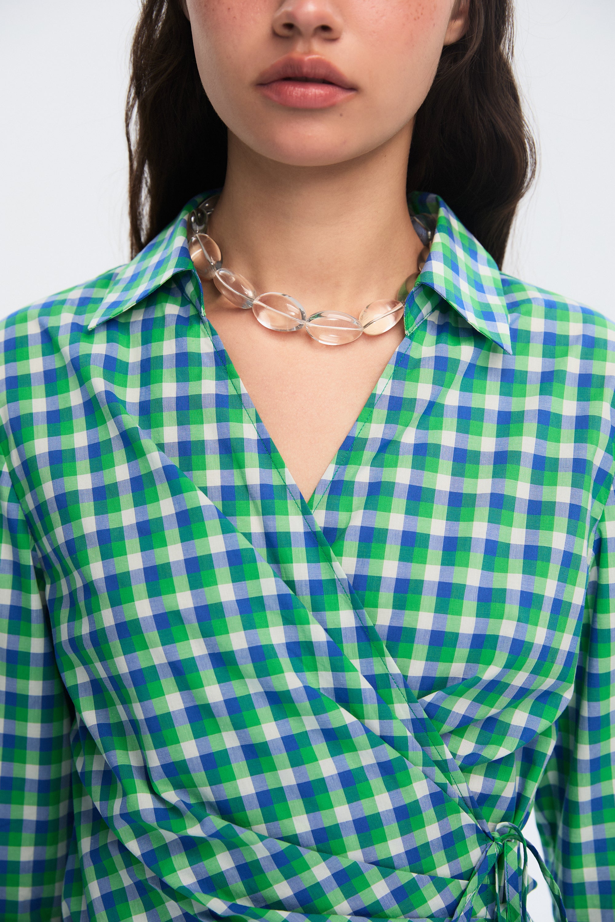 OTHER STORE Pivot Double-Placket Wrap Tie-Waist Shirt In Check
