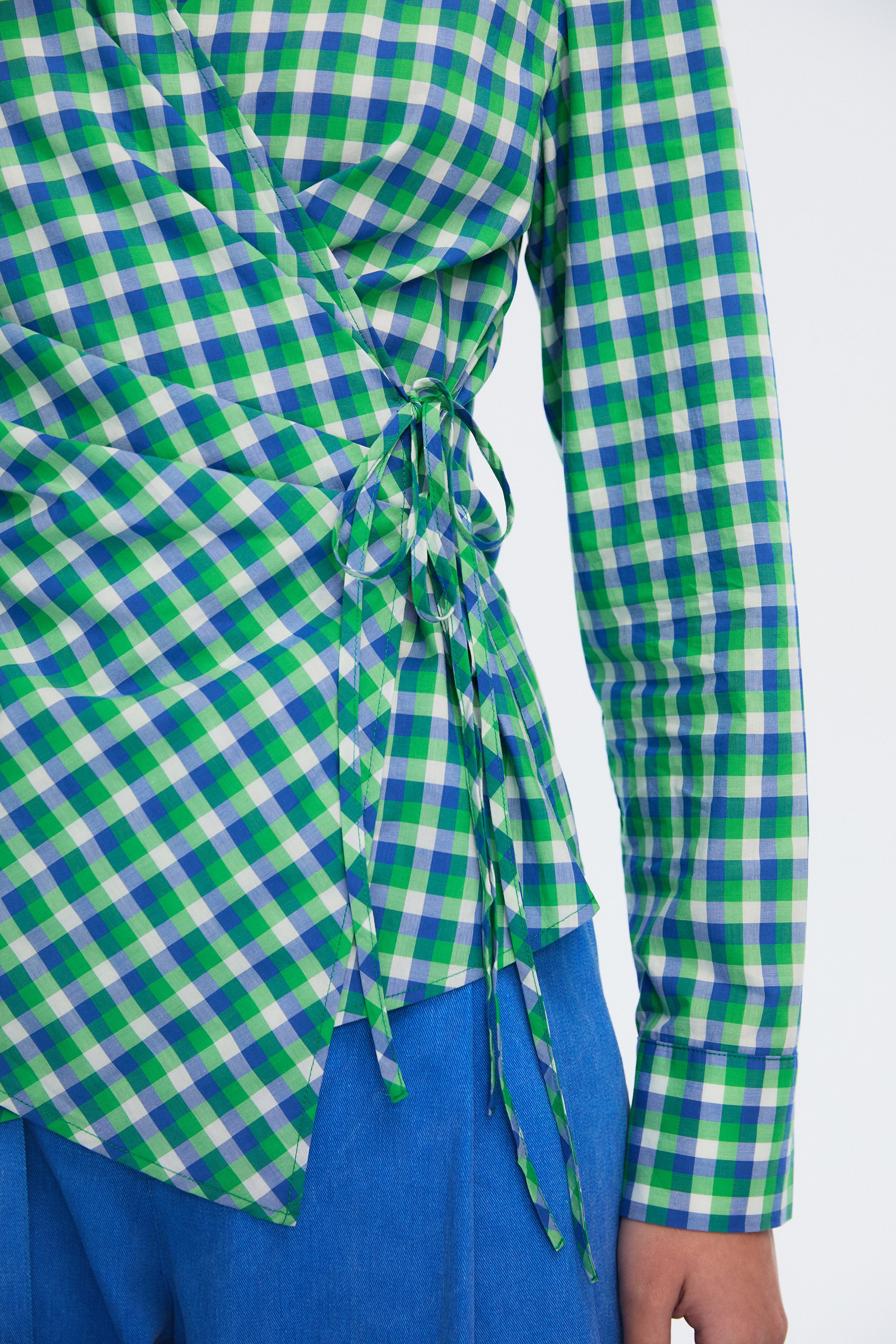 OTHER STORE Pivot Double-Placket Wrap Tie-Waist Shirt In Check